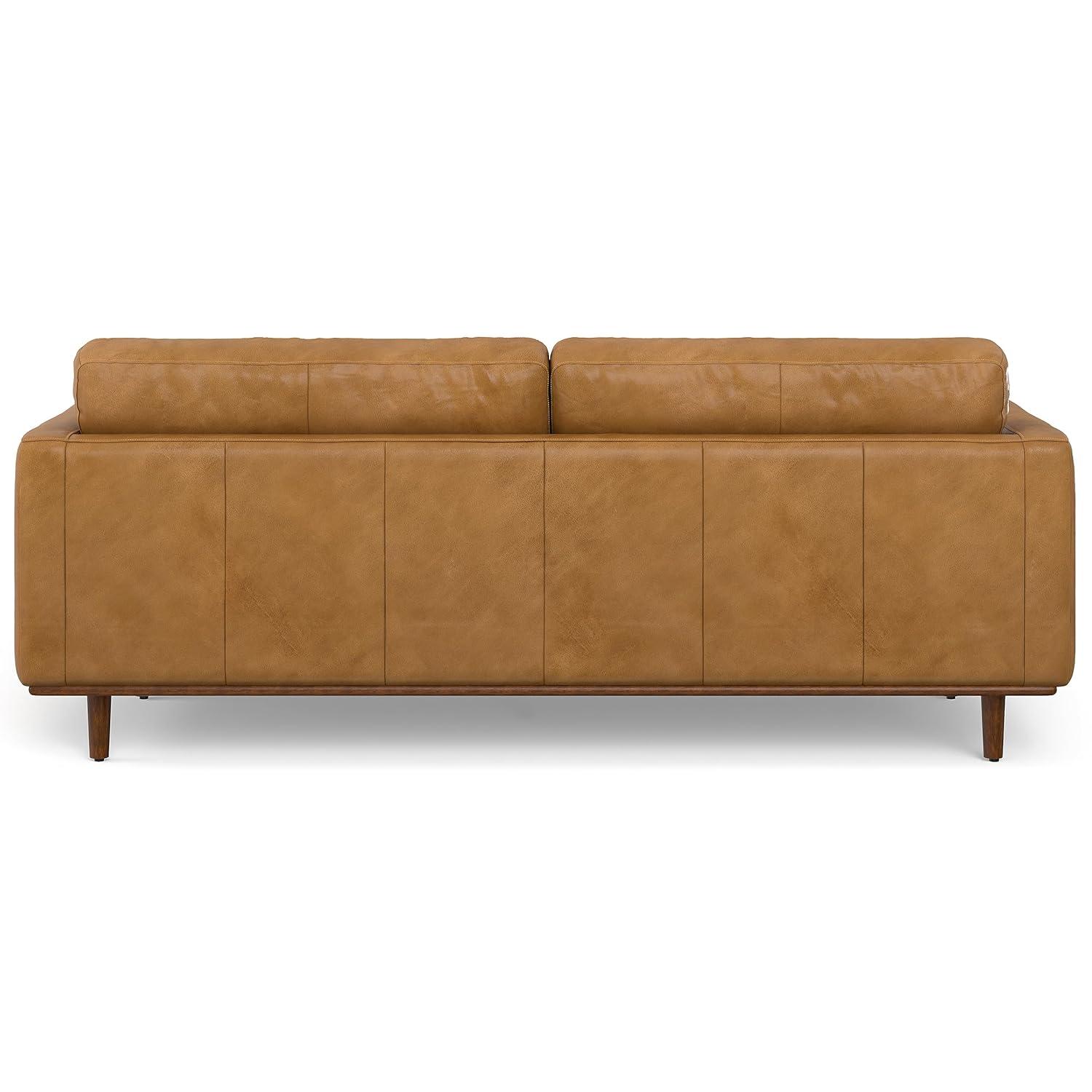 Simpli Home Morrison Genuine Leather Sofa, Mid-Century Modern Couch for Living Room, Handcrafted with Removable Cushions