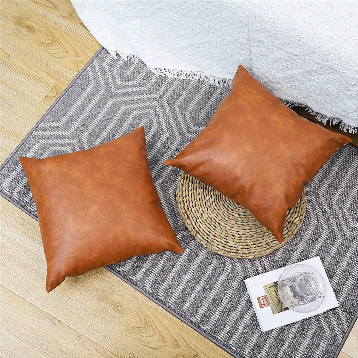 SEEKSEE Faux Leather Lumbar Pillow Cover 12x20 inch, Modern Country Style Decorative Lumbar Pillow for Bedroom Living Room Sofa Brown Accent Pillows.