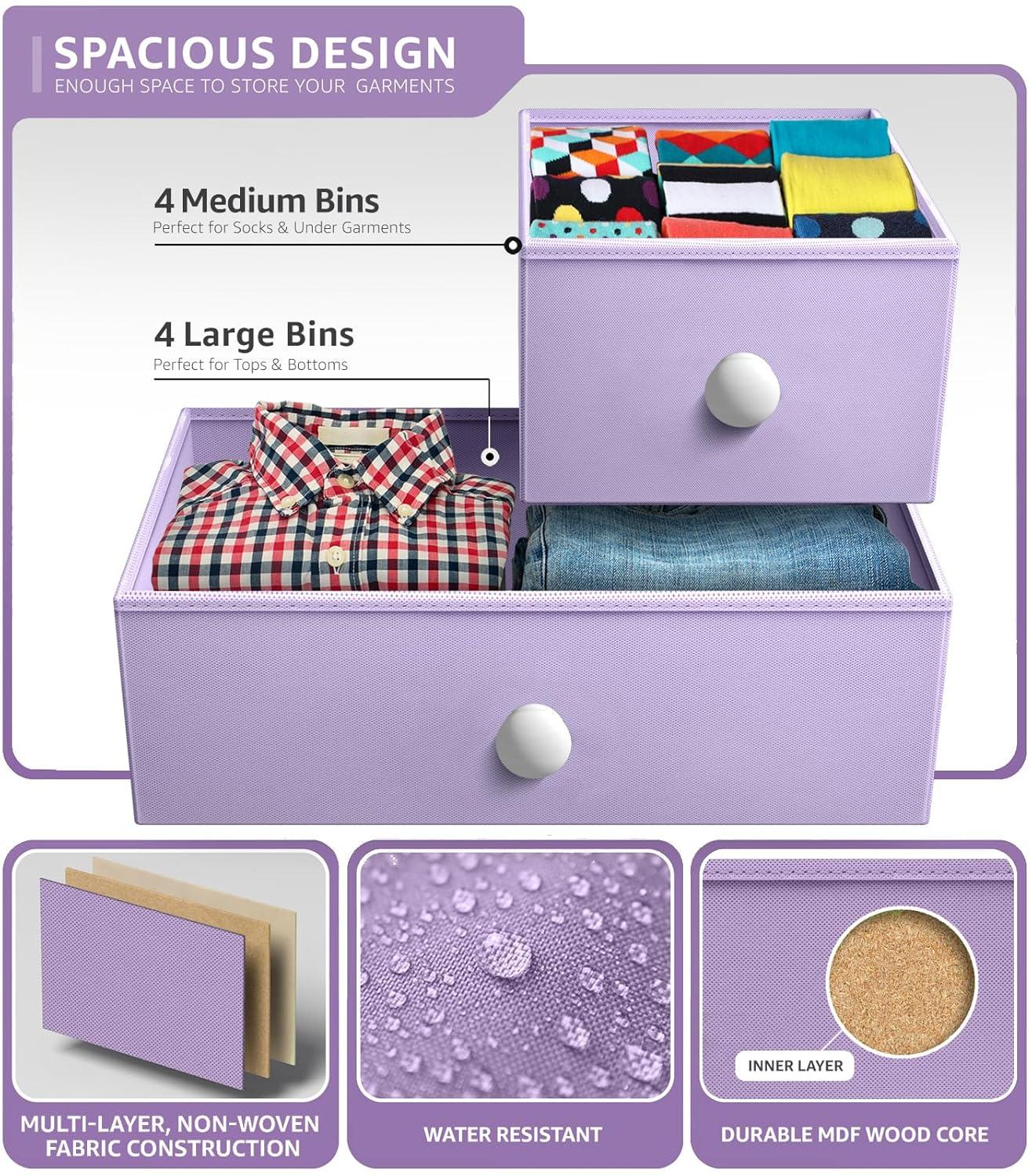 Drawer Purple Dresser Steel Frame Wood Top Easy Pull Fabric Bins 11.81 in. L x 39.37 in. W x 30.7 in. H 8