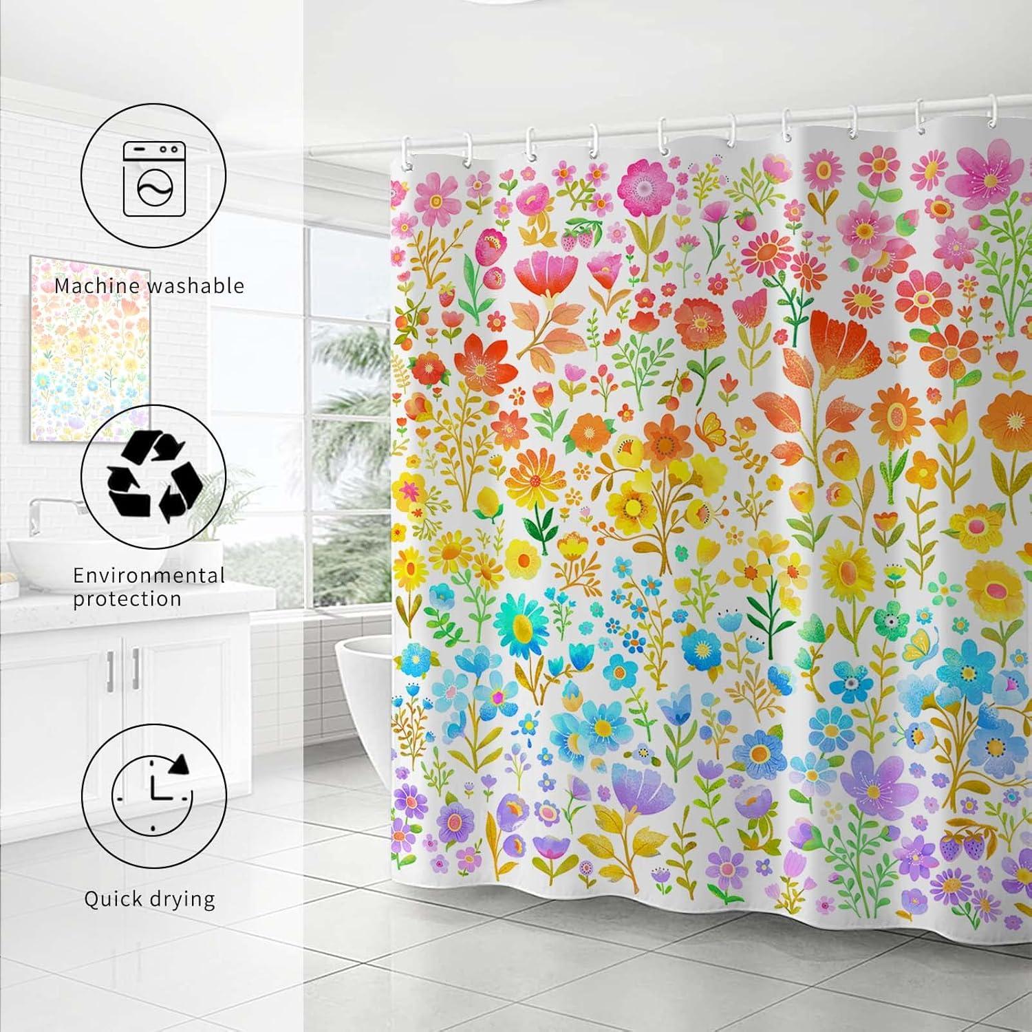 Colorful Floral Boho Waterproof Polyester Shower Curtain