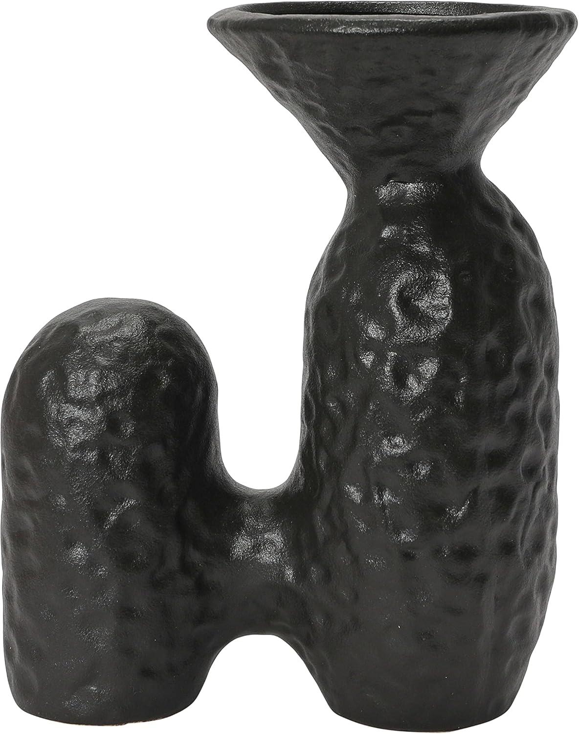 Bloomingville Textured Stoneware Sculptural Vase, Matte Black