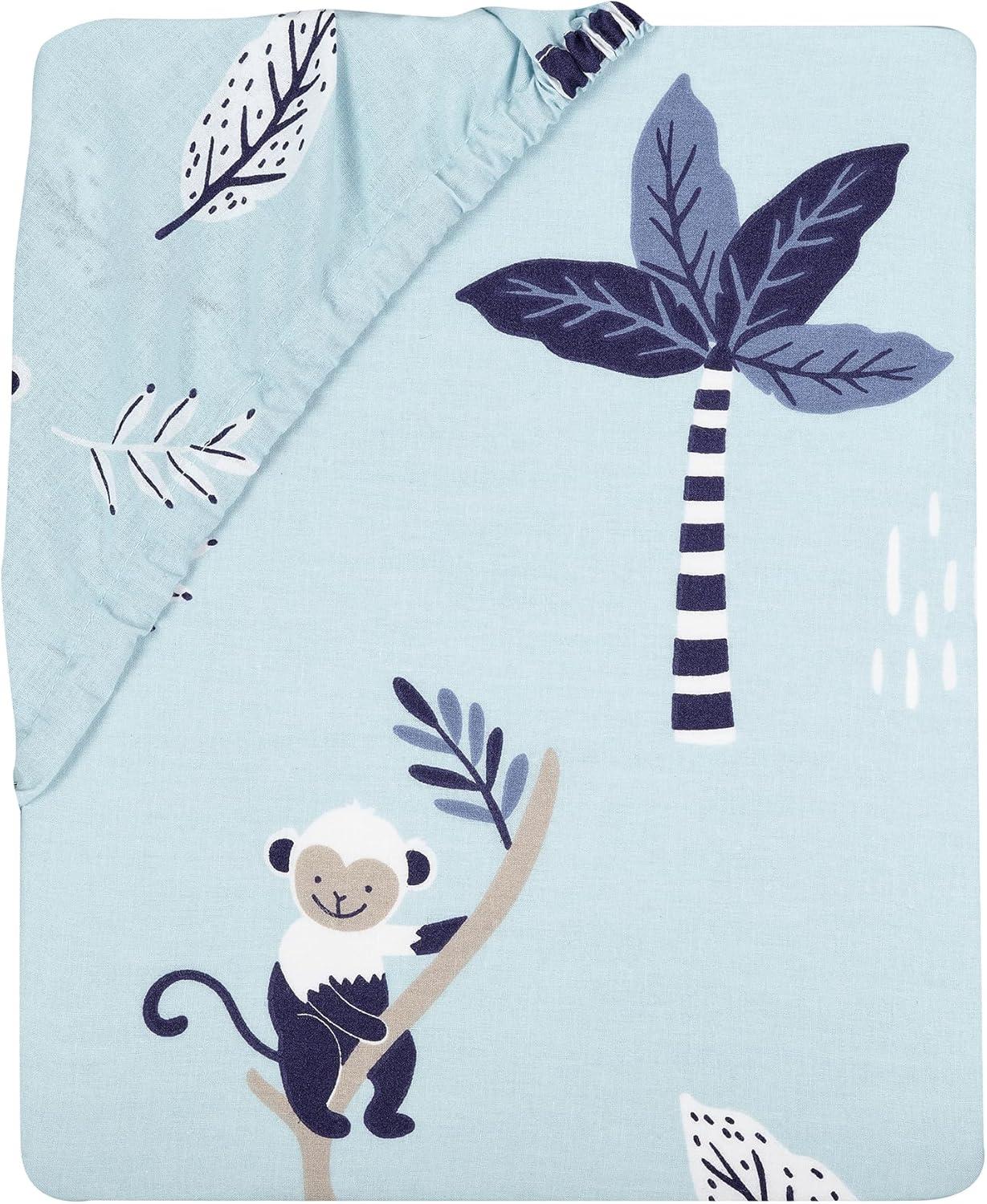 Lambs & Ivy Jungle Party 100% Cotton Monkey/Palm Tree Fitted Crib Sheet