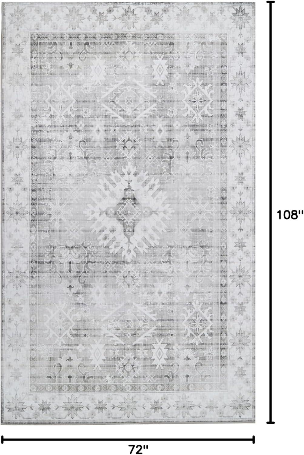 ABYNOW 6x9 Area Rug – Machine Washable, Soft Modern Abstract Carpet for Living Room & Bedroom with Non-Slip Backing, Grey