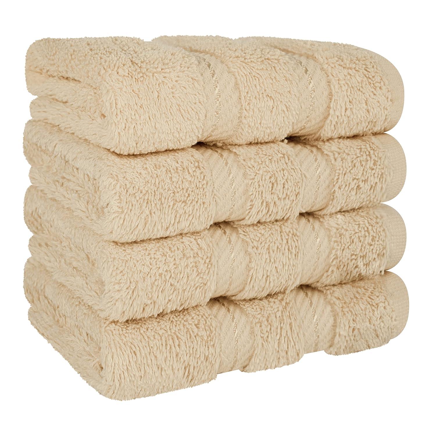 American Soft Linen 4 Pack Washcloth Set, 100% Cotton Washcloth Hand Face Towels for Bathroom and Kitchen, Sand Taupe