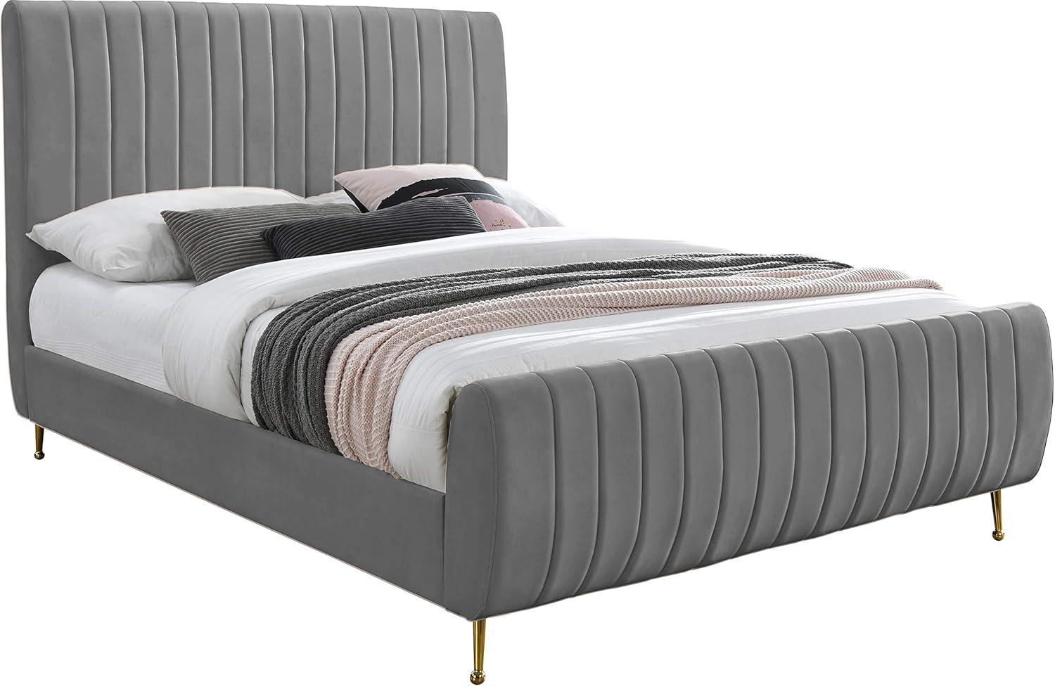 Meridian Furniture Zara Contemporary Gray Velvet Queen Bed