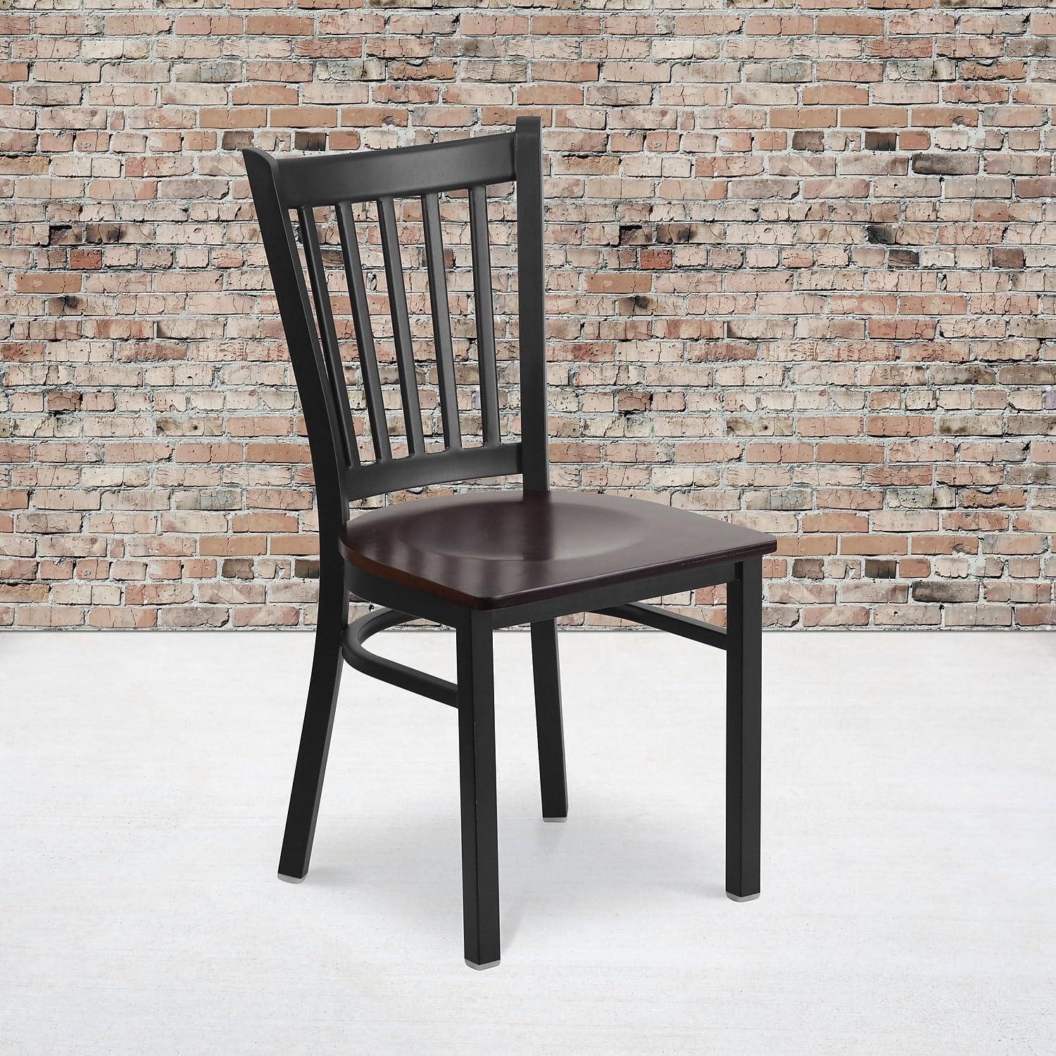 Flash Furniture 2 Pack HERCULES Series Black Vertical Back Metal Restaurant Chair - Walnut Wood Seat