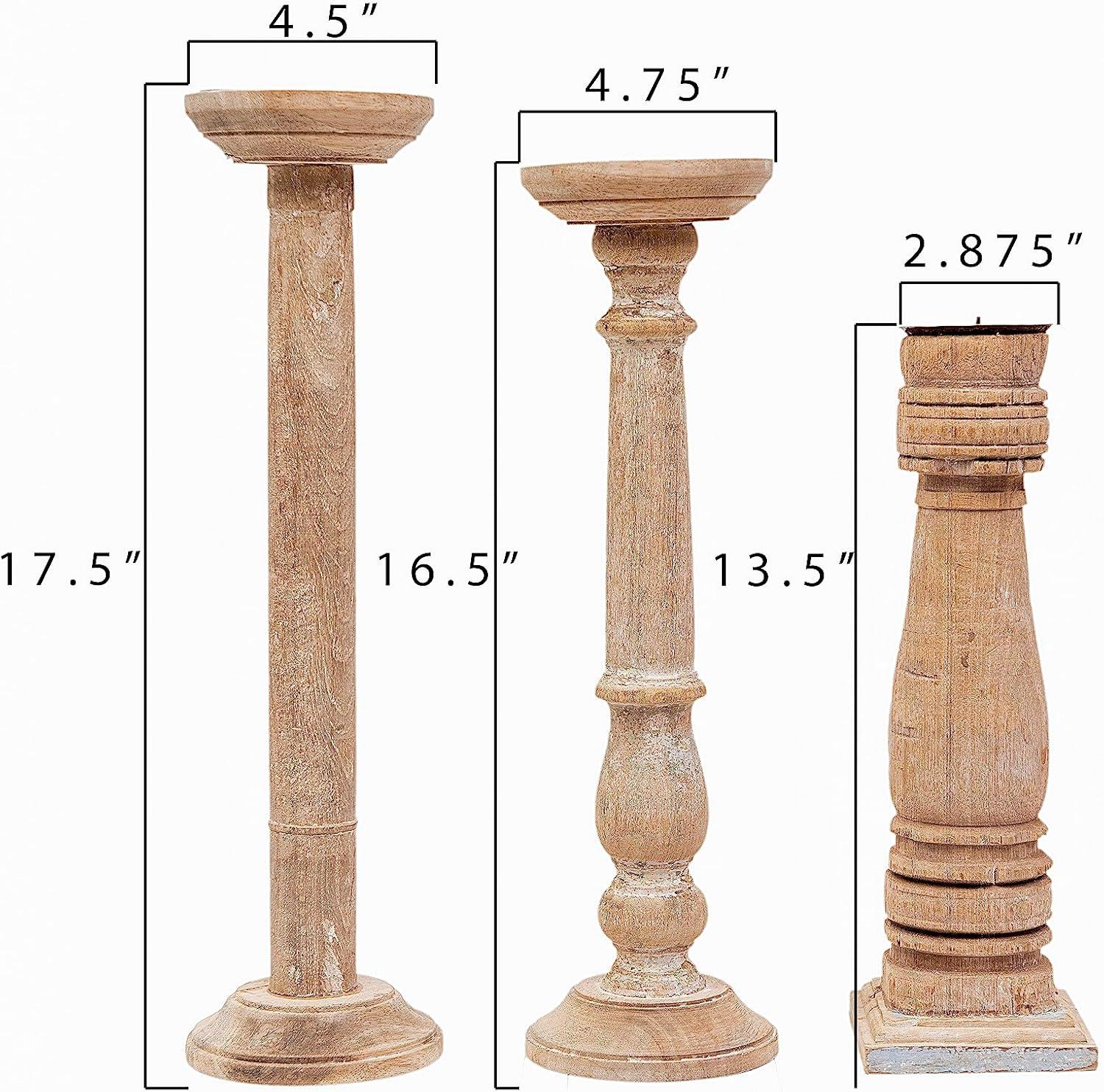 Storied Home 6pc Found Wood and Metal Pillar Candle Holder Set Natural: Rustic Candlestick Holders, Fits Taper Candles