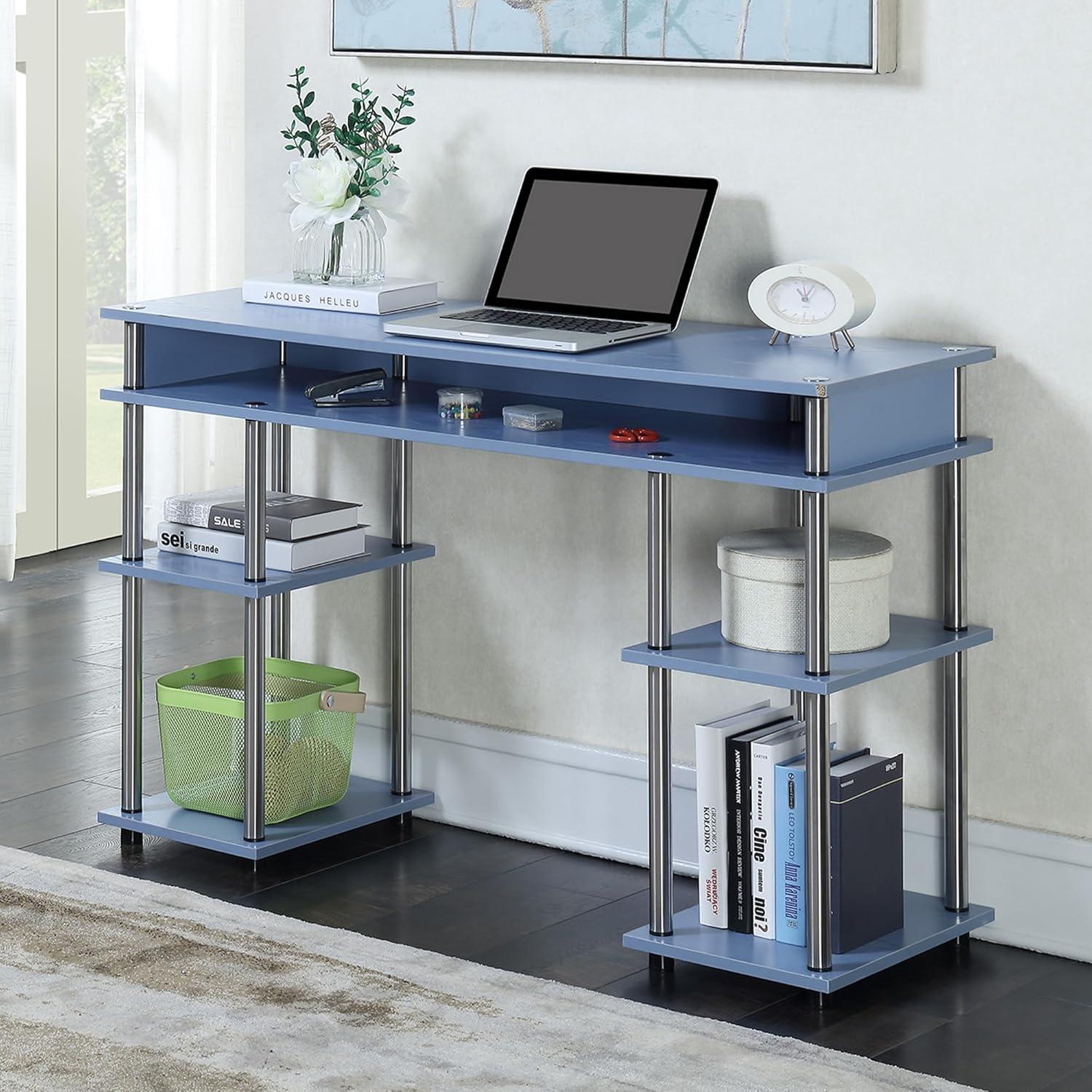 Blue Wood Desk with Drawer and Keyboard Tray, 48 in
