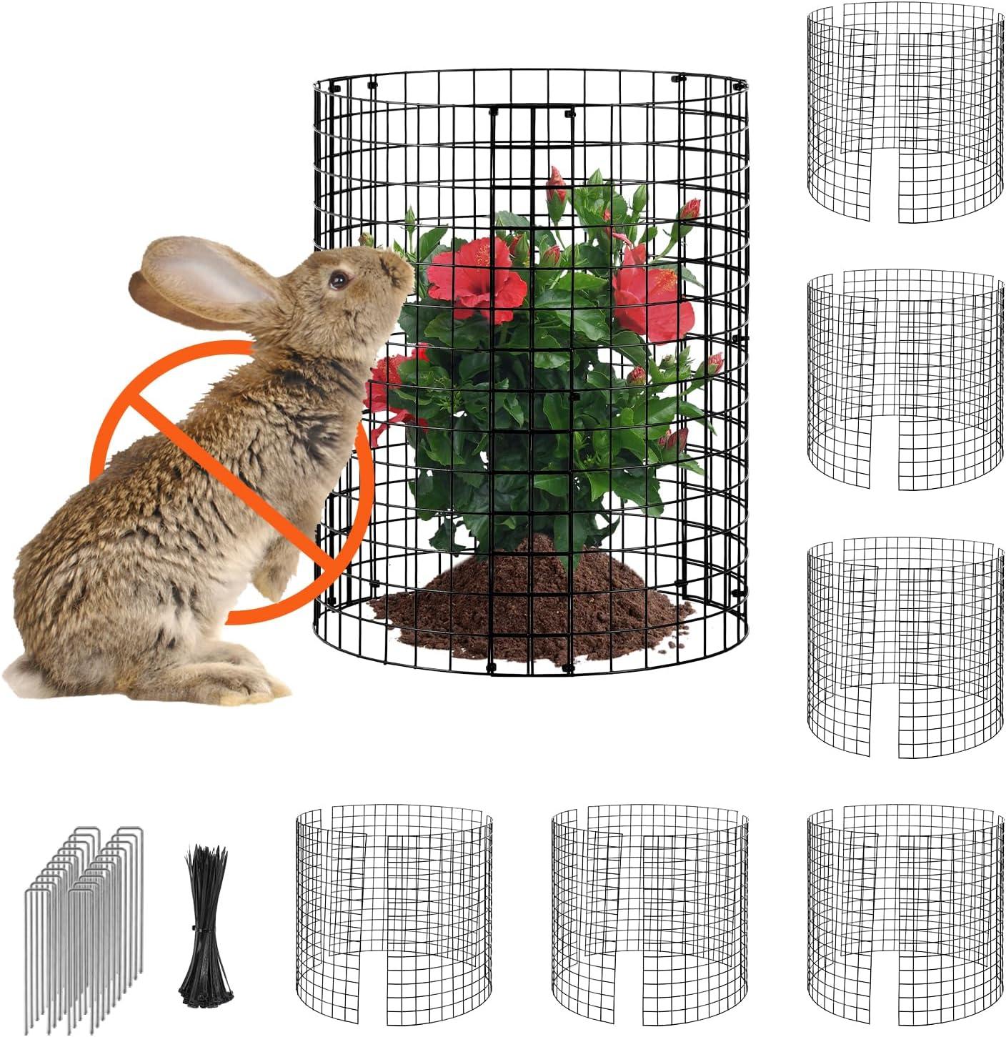 KFFKFF 6-Set Garden Guard, 12.6'' Diameter x 14'' Height, Metal Mesh Plant Enclosures, Outdoor Barrier for Plants, Flowers & Veggies, Deters Rabbits, Chickens & Squirrels, Includes 18 Mesh Panels