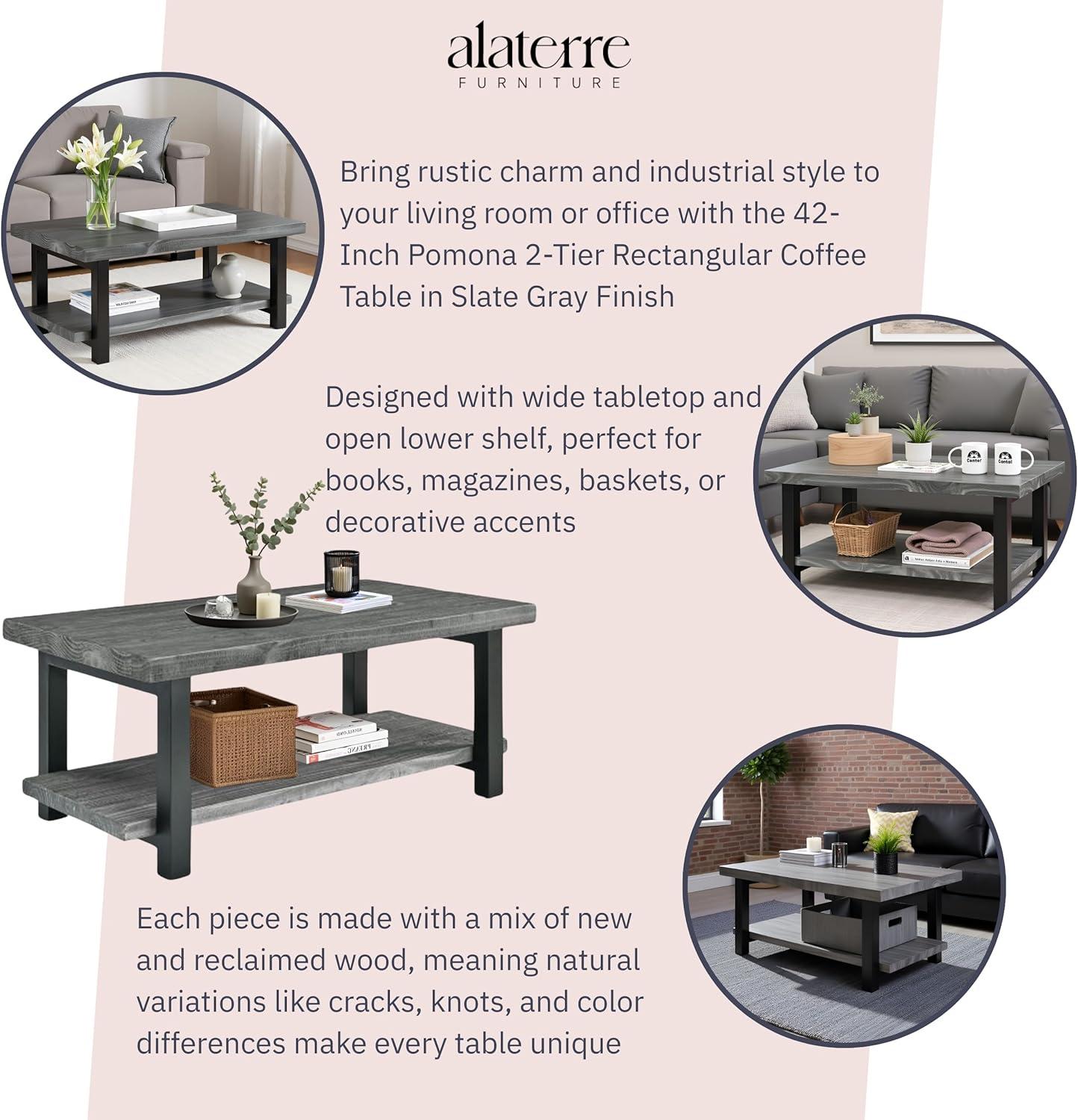42" Pomona Metal and Reclaimed Wood Coffee Table Slate Gray - Alaterre Furniture