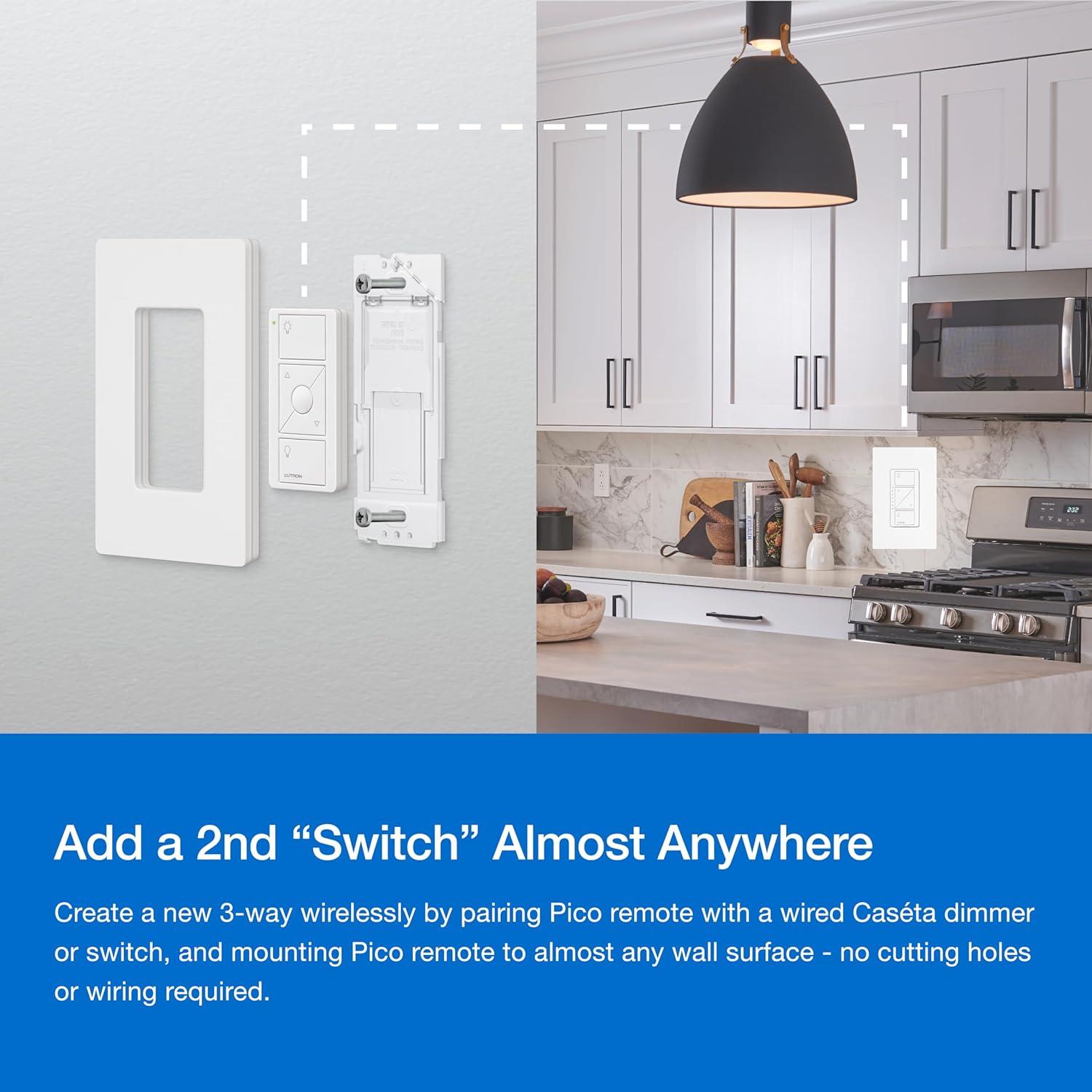 Lutron Caséta Wireless Smart Lighting Dimmer Switch Starter Kit with Caséta Smart Hub and Pico Bracket P-BDG-PKG1W-A