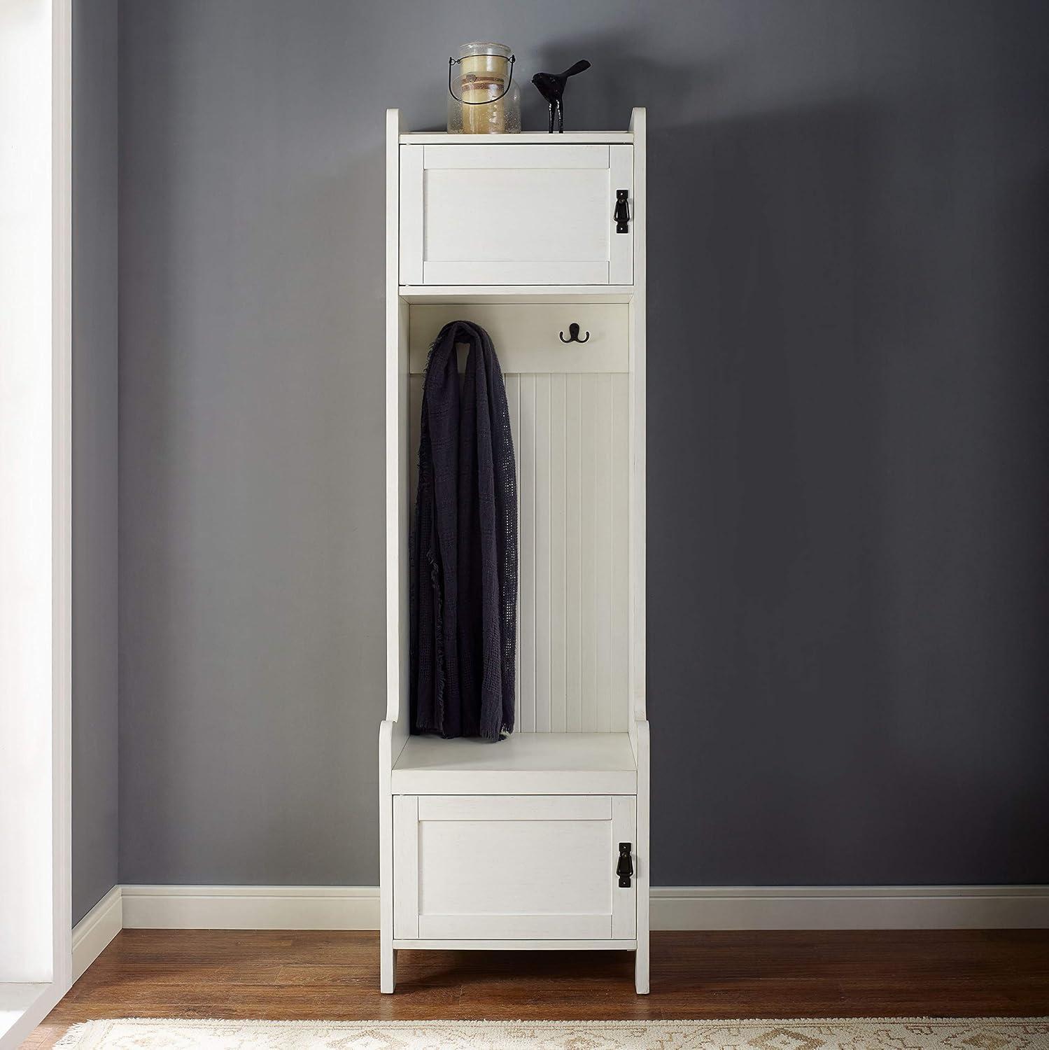 Fremont Entryway Tower White - Crosley: Antique Finish Hall Tree, Wood Veneer, Mudroom Organizer with Hooks