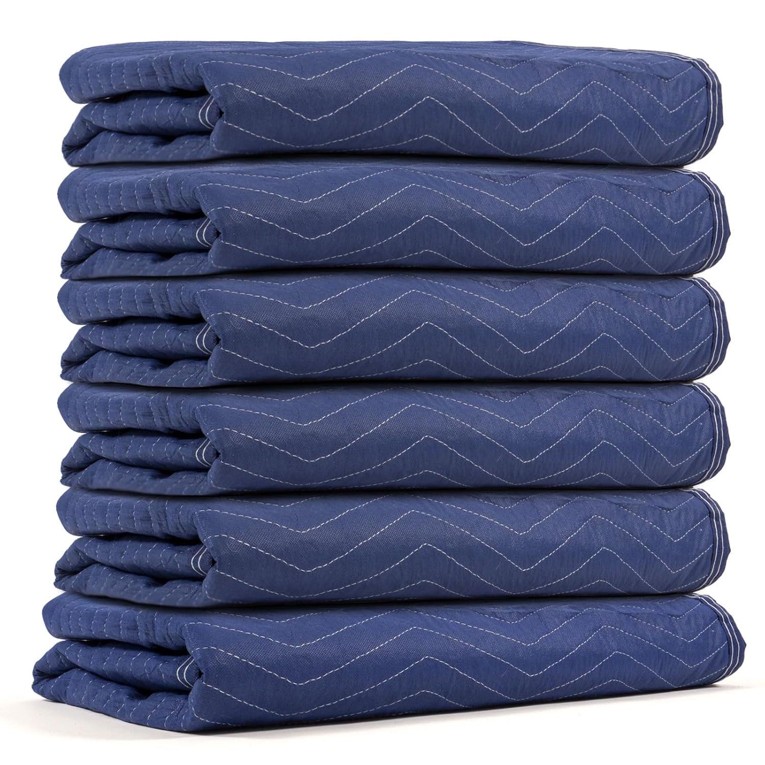 US Cargo Control Moving Blankets 72"x80" 6-Pack, (43 lbs/doz Weight), Packing Blankets for Moving Furniture, Shipping, Storage, and Freight, Blue Quilted Furniture Pads, MBSAVER43 Econo Saver