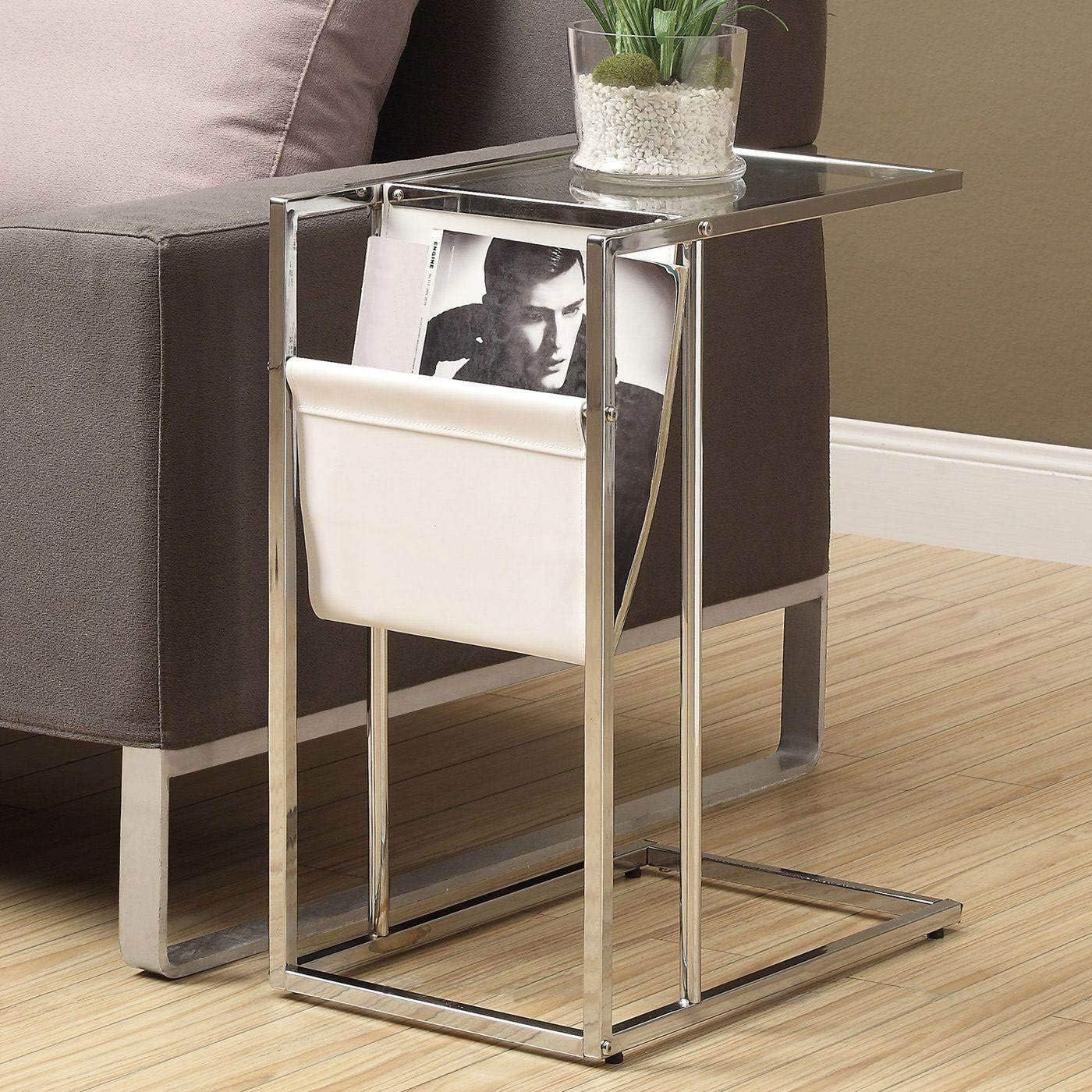 White/Chrome Metal Accent Table with Magazine Holder