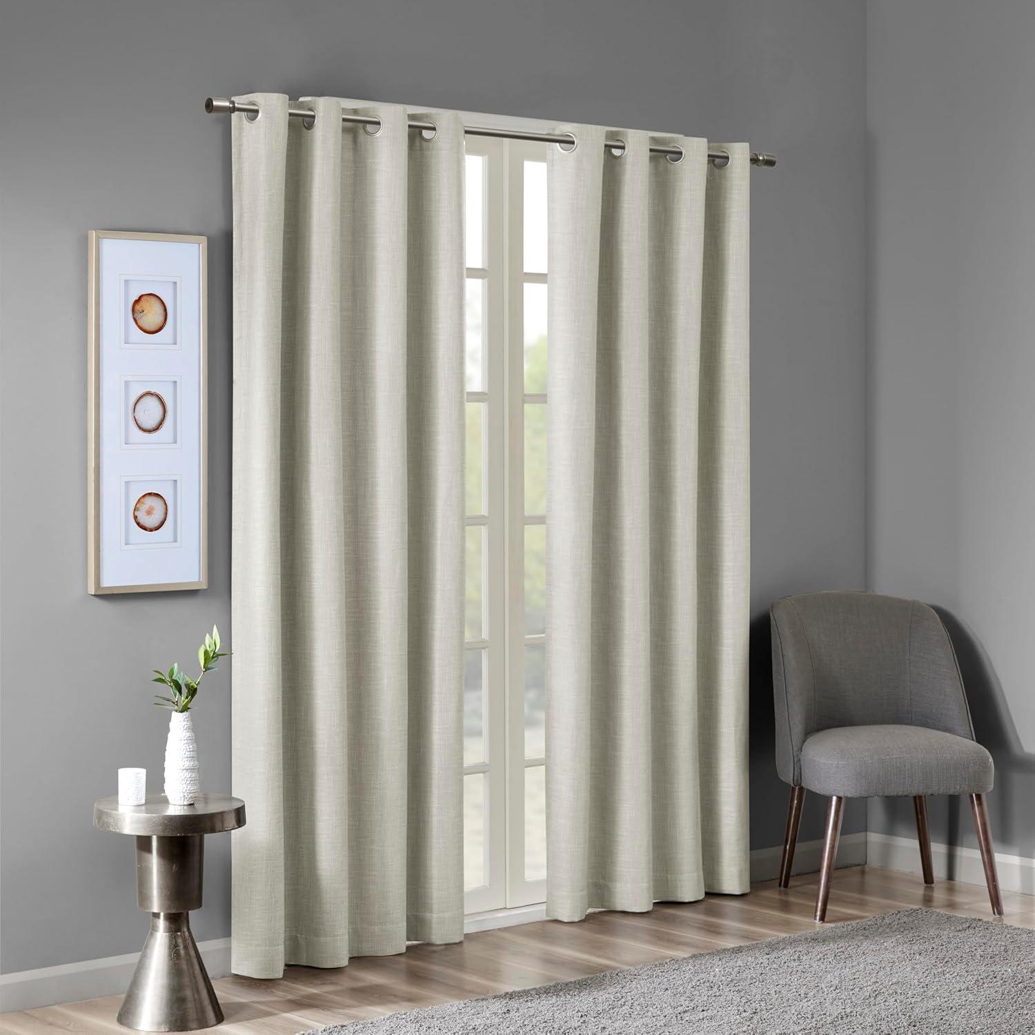 Madison Park Maya Printed Heathered Blackout Grommet Top Single Curtain Panel