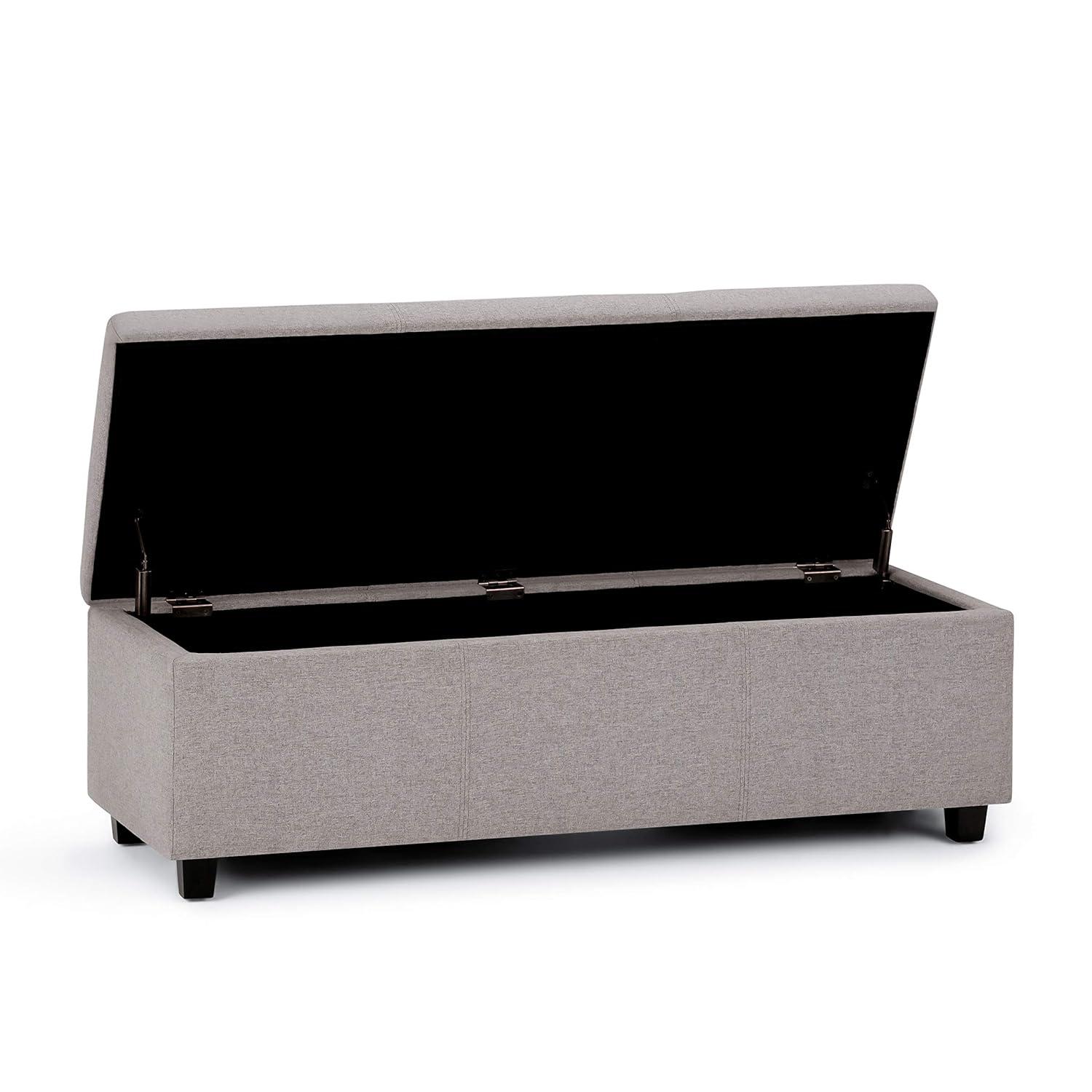 Simpli Home Avalon 48"W Upholstered Storage Ottoman Bench with Large Interior Storage