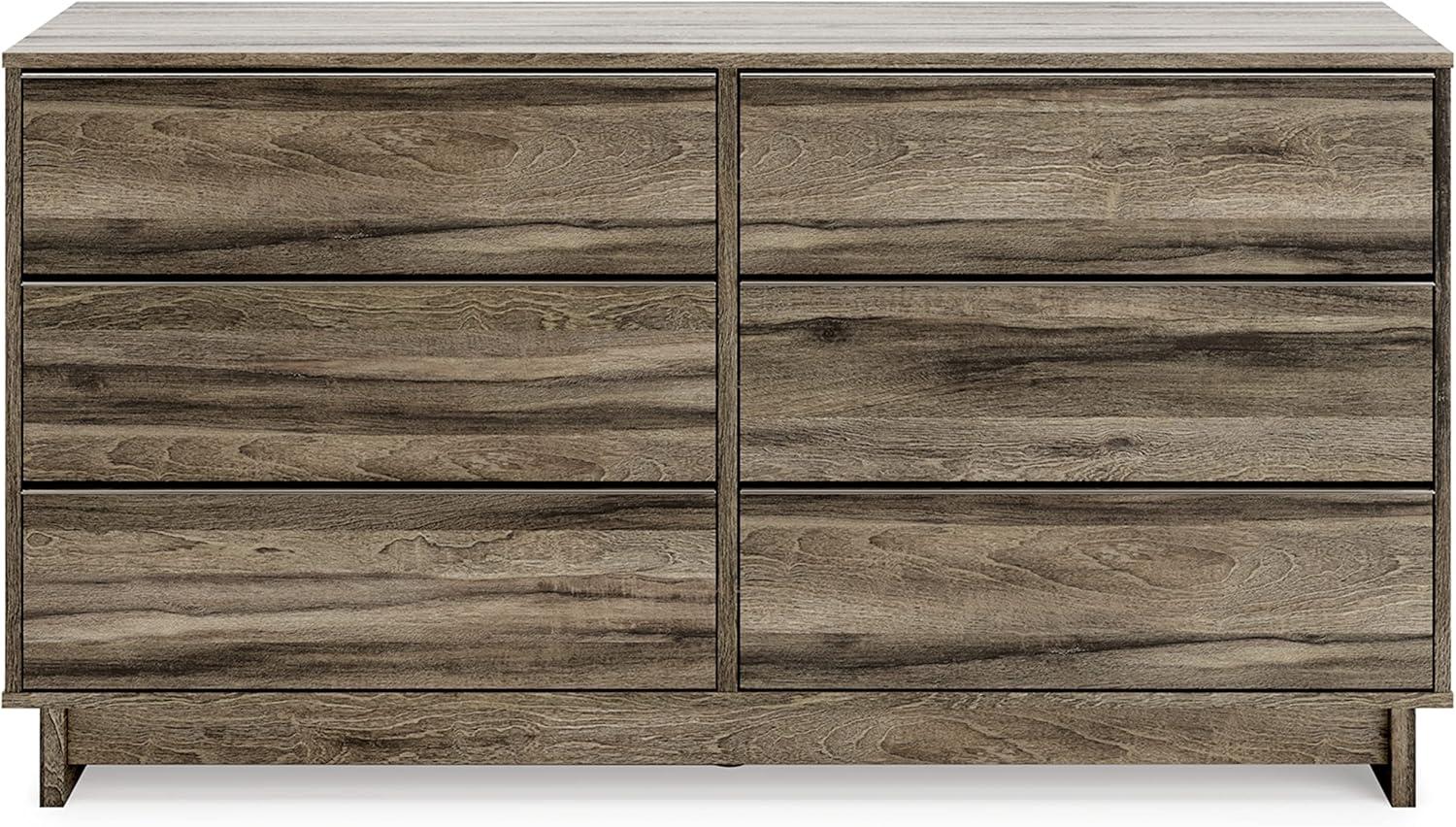 Transitional Weathered Brown 6-Drawer Dresser with Champagne Handles