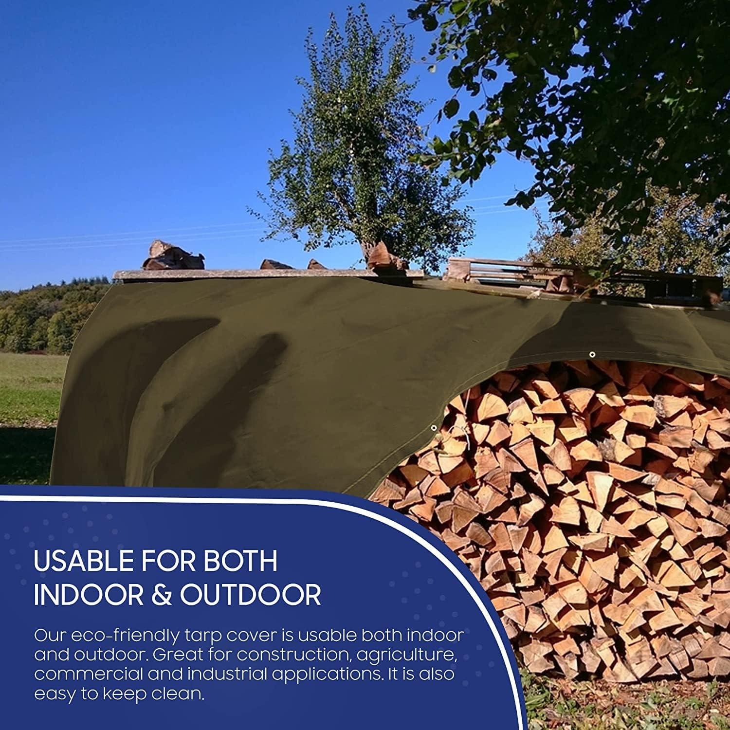 Tarps Now 20 Mil Canvas Tarp Cover with Brass Grommet- Olive Drab, 12'x20'