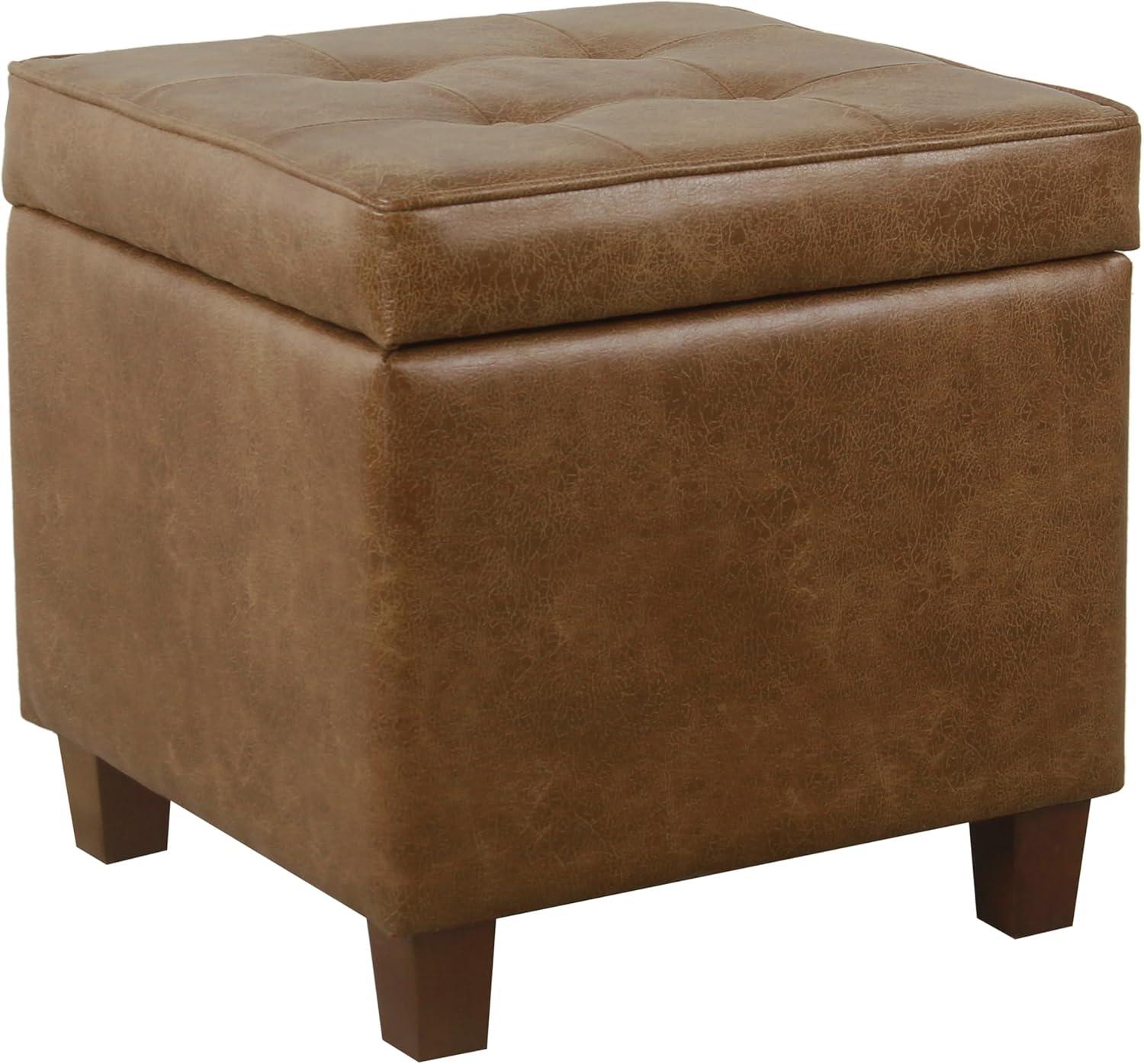 Square Tufted Faux Leather Storage Ottoman Brown - HomePop