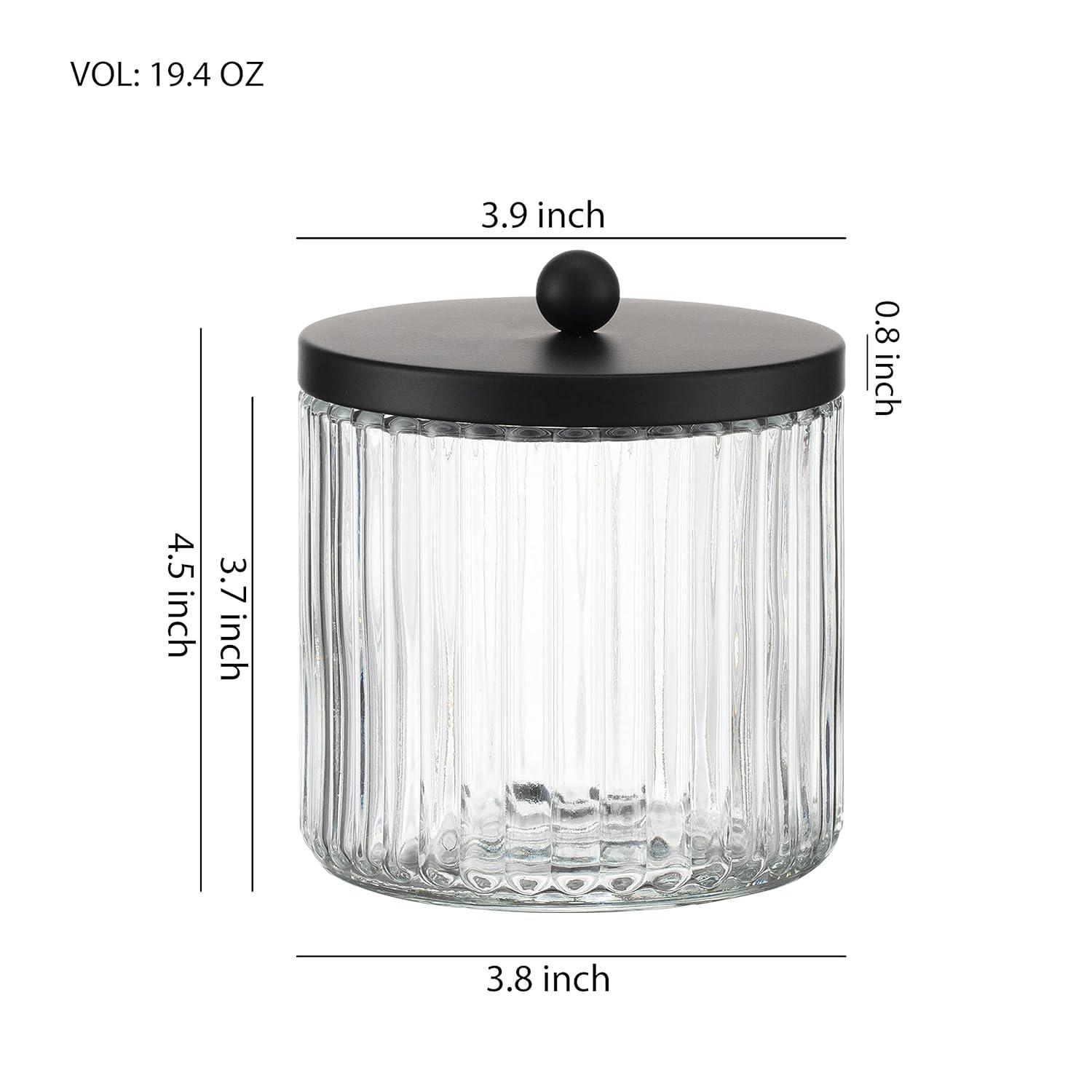 Clear Glass Bathroom Canister Set with Black Metal Lids