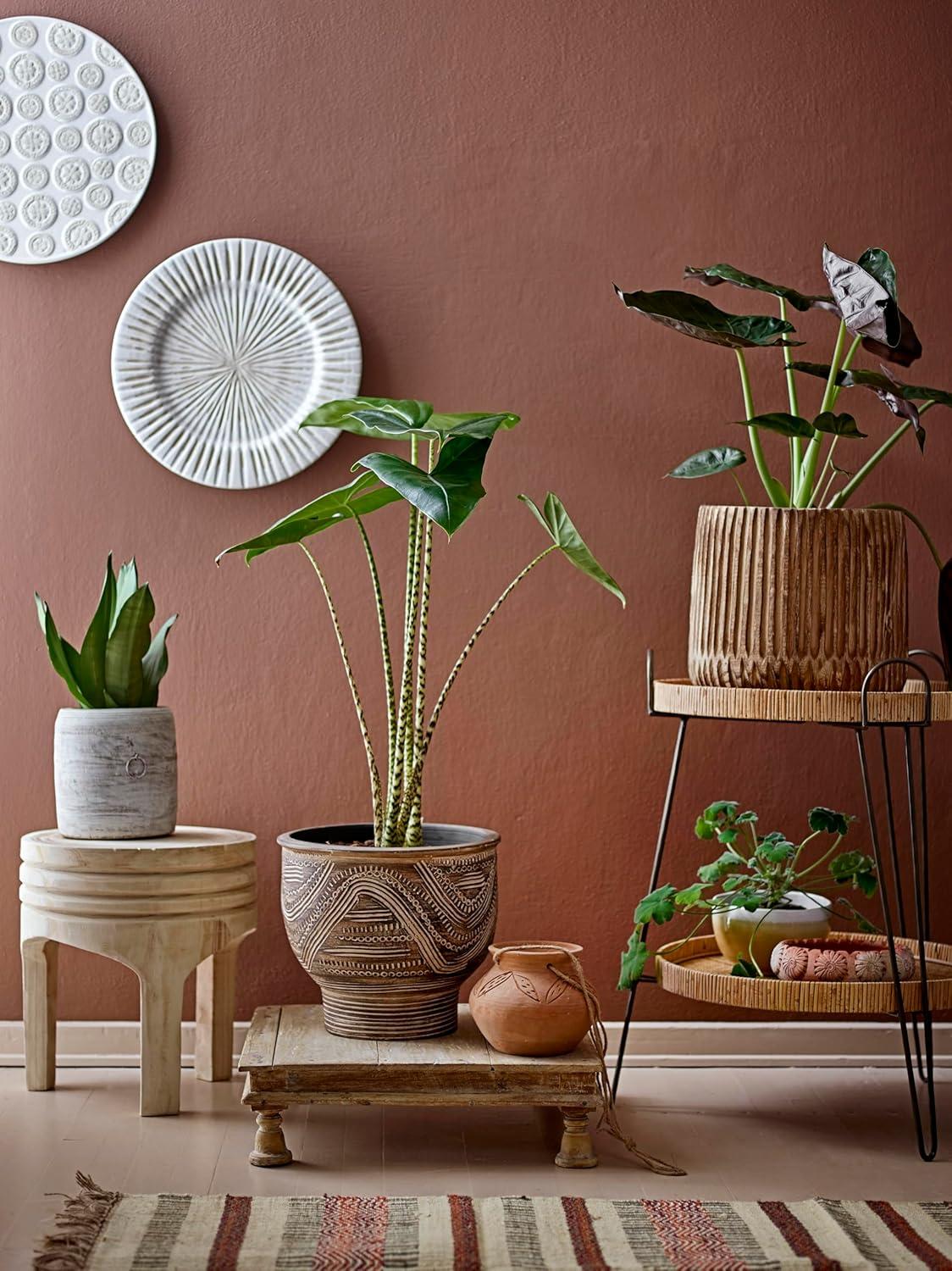 Storied Home Acacia Wood Metal Martini Accent Table with Marble Top Natural: Elegant Round Side Table, No Assembly Required