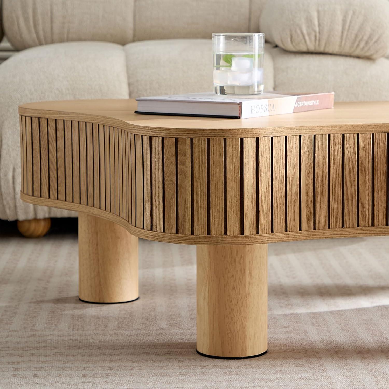 Natural Wood Irregular Shaped Coffee Table with Solid Legs