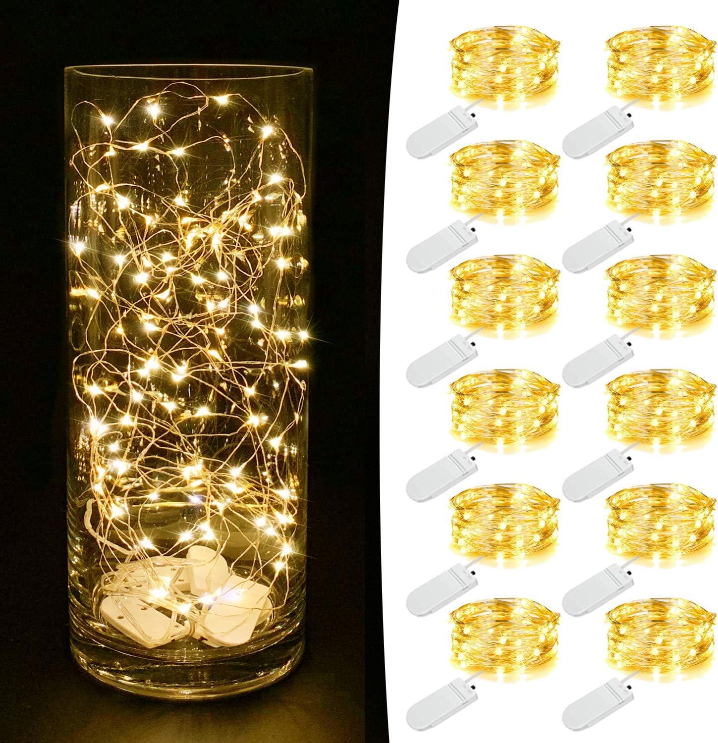 Warm White Battery Powered LED Fairy String Lights, 7.2ft, 12 Pack