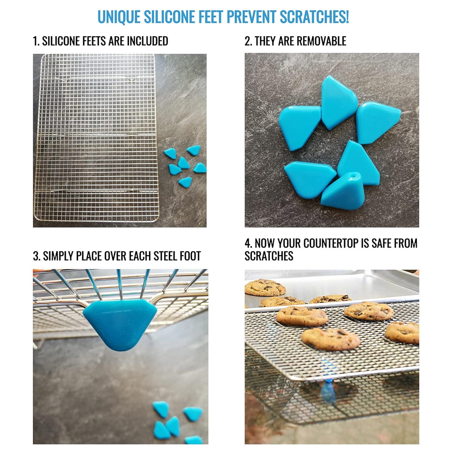 Baking Sheet with Wire Rack Set - Exclusive Silicone Feet Prevent Scratches - Bacon Rack for Oven - Aluminum Half Sheet Pans for Cooking with Stainless Steel Wire Baking Rack for Oven C
