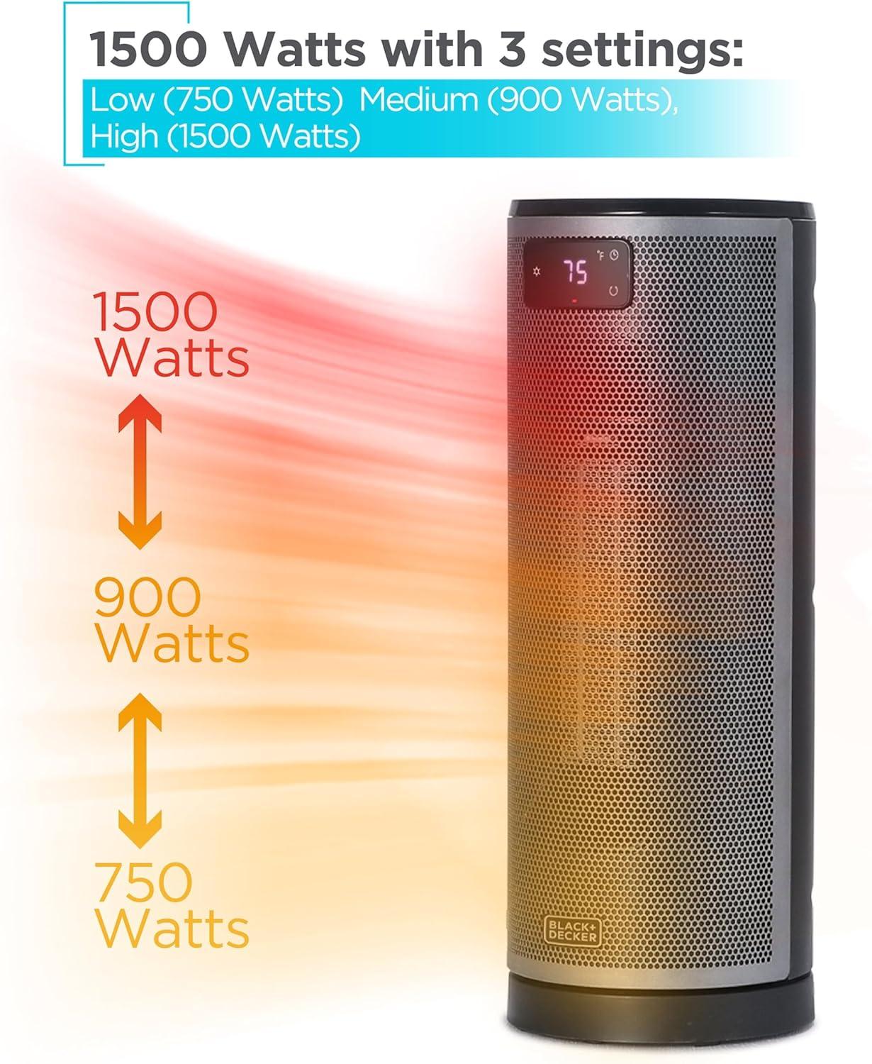 BLACK+DECKER BLACK+DECKER Ceramic Oscillating Tower Heater with Remote Control, Space Heater with Digital LED Display, Black