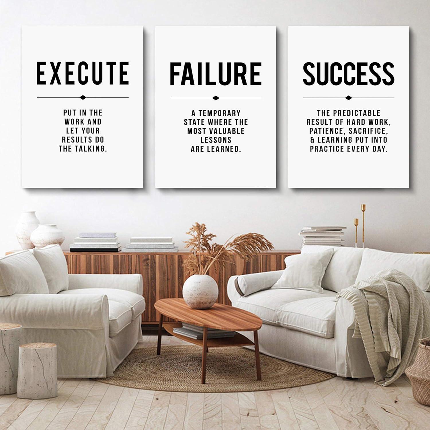 Black and White Motivational Quote Canvas Wall Art Set