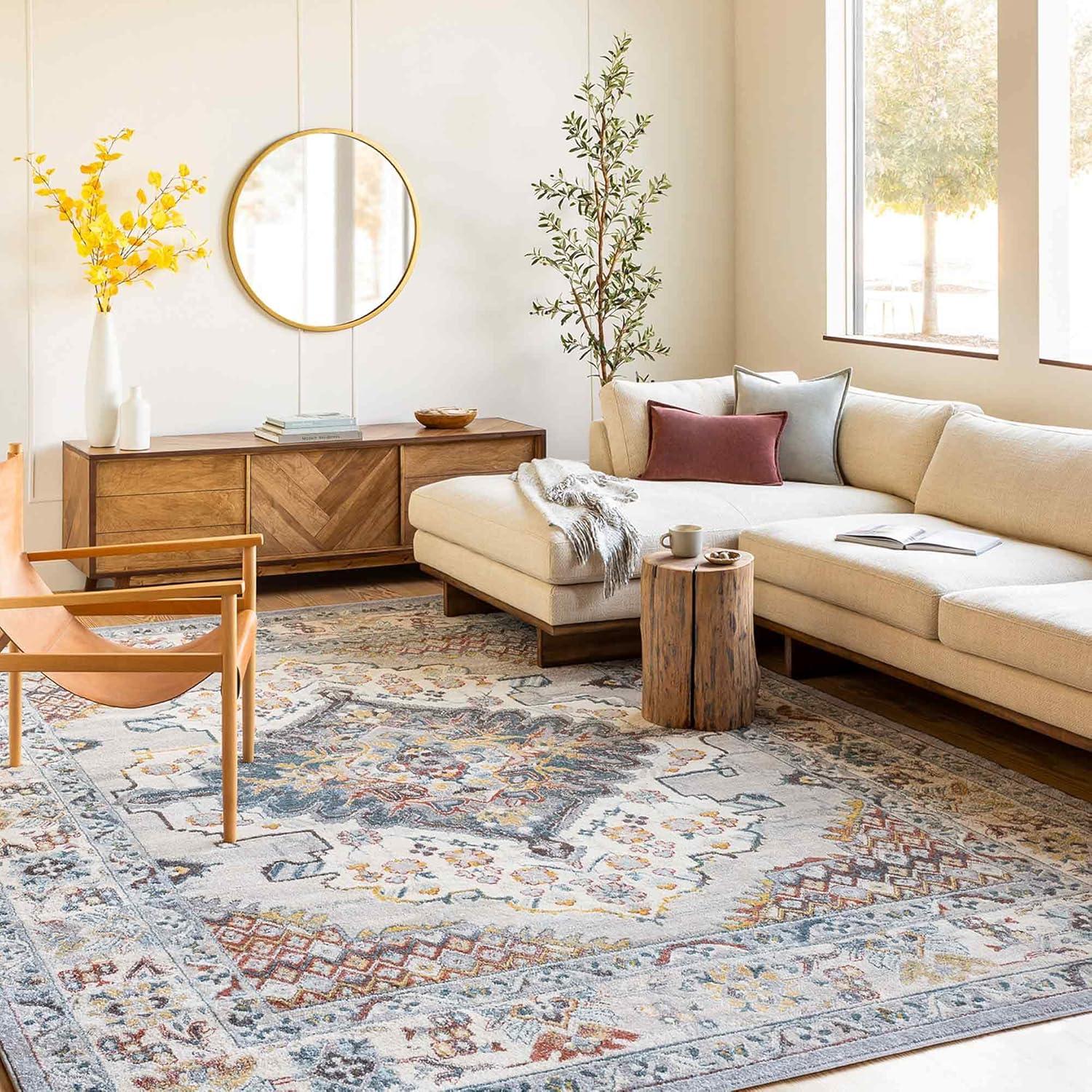 Livabliss 6'7"x9' Kashan Traditional Rugs Gray: Medium Pile, Stain & Fade-Resistant, Polypropylene, Indoor Use
