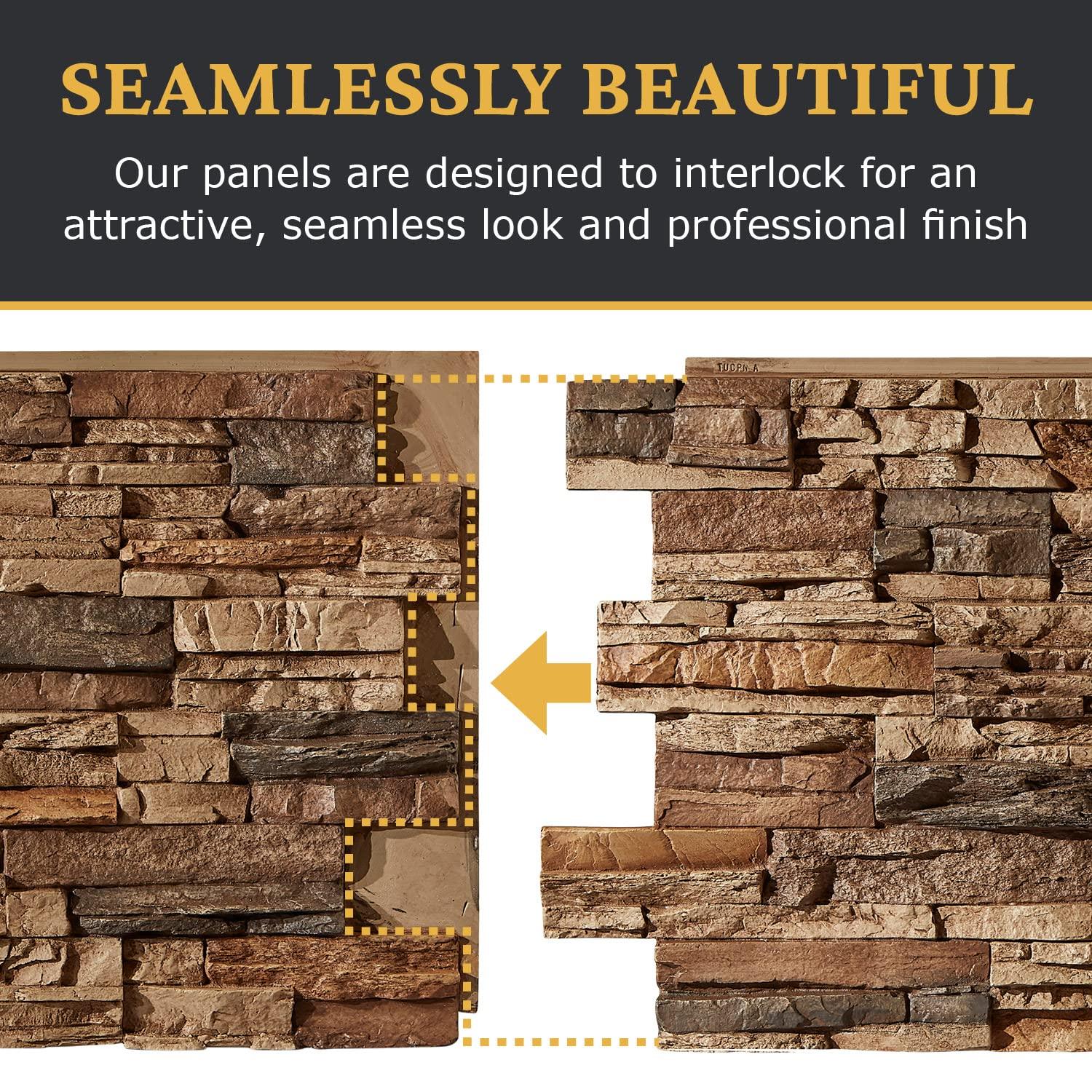 Faux Stacked Stone 3D Textured Wall Panel Sample | Sedona | 8"L x 8"H | Sample Size | Cognac Brown