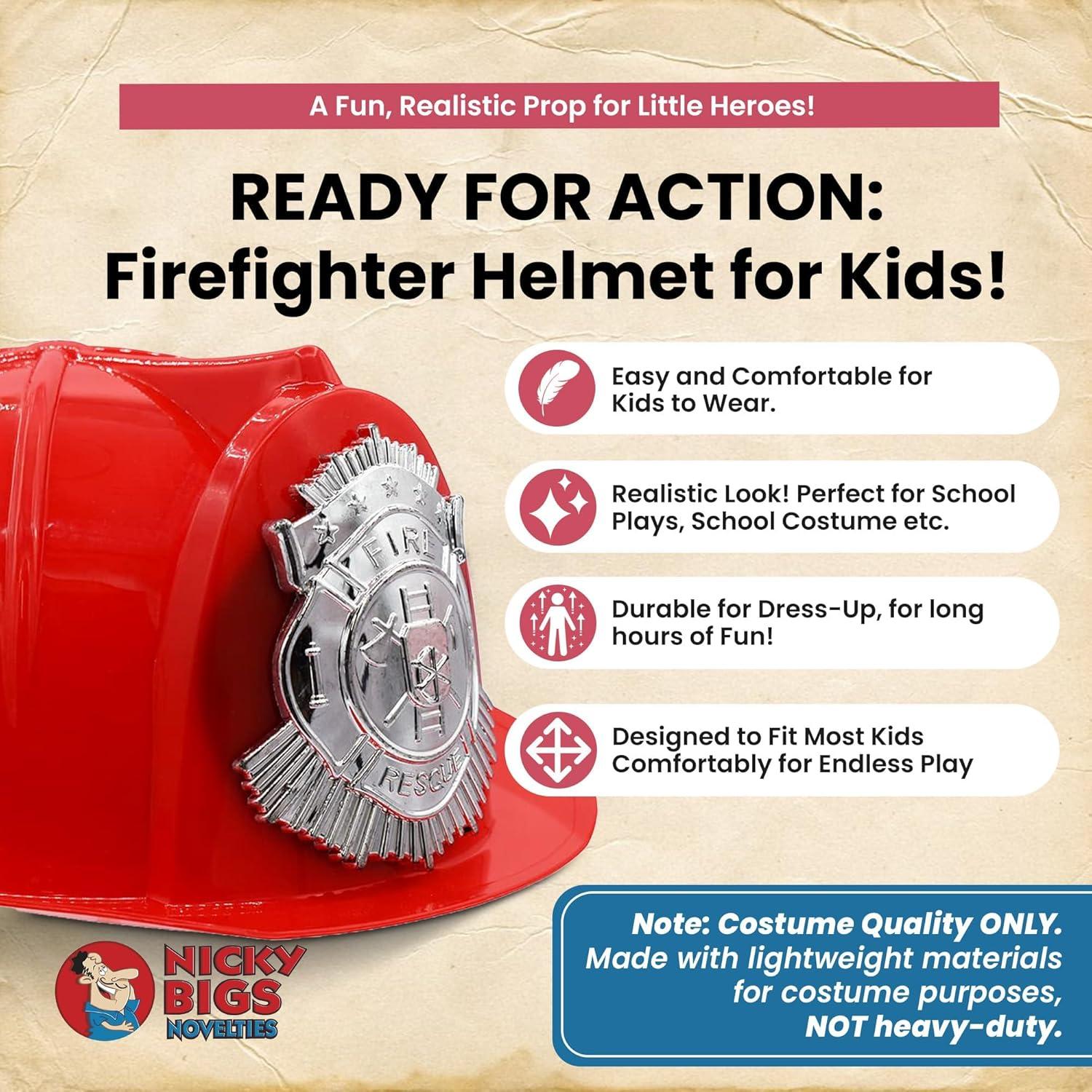 Nicky Bigs Novelties Child Deluxe Red Firefighter Helmet Costume Accessory Kids Fireman Hat Costume