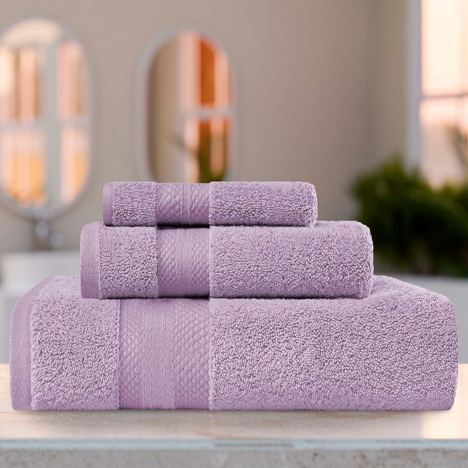Superior Aria Turkish Cotton Solid Heavyweight 3-Piece Wisteria Towel Set