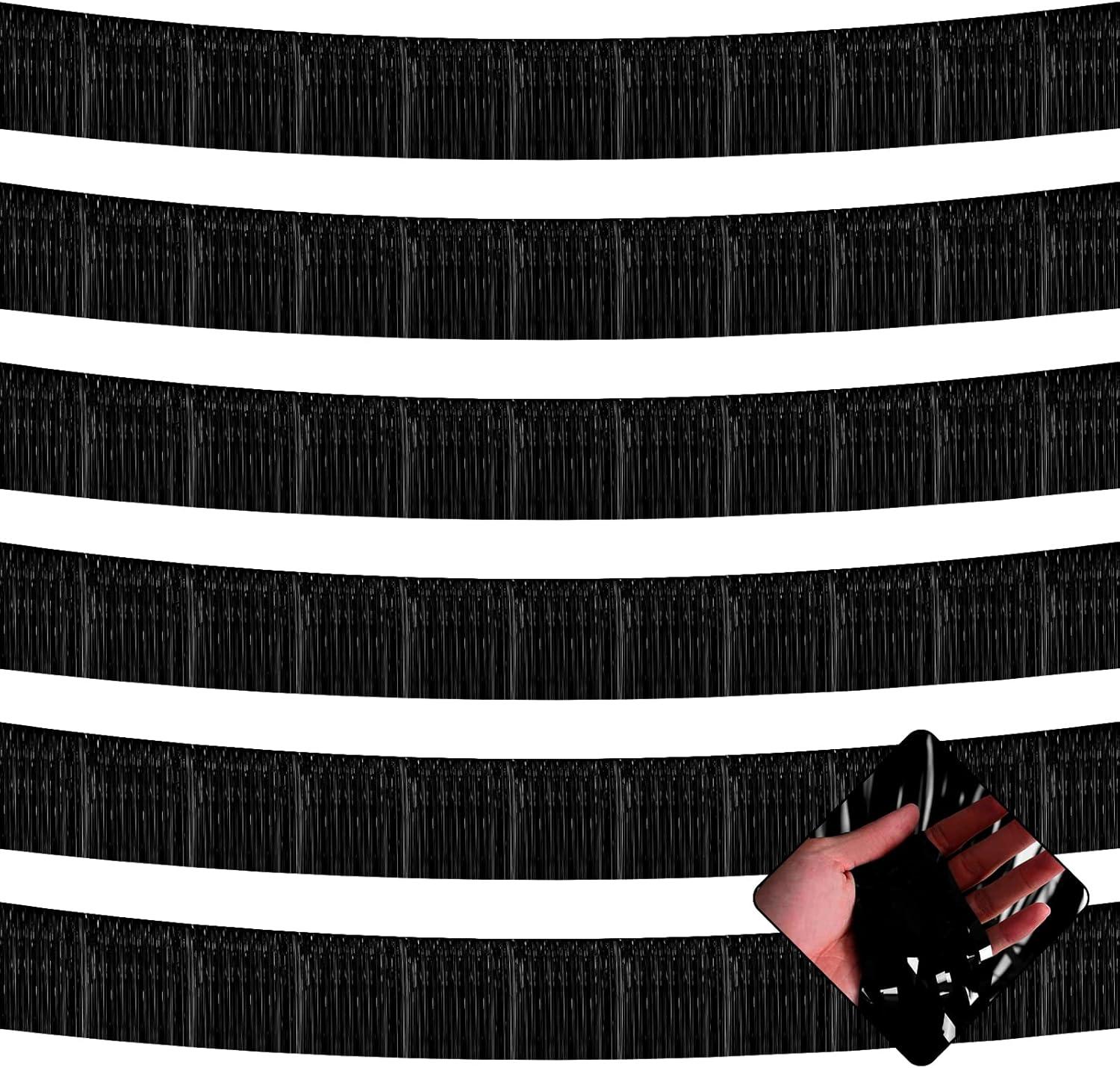 6 Pack 10 Feet Metallic Foil Fringe Garland Tinsel Streamers, Boriyuan Wall Hanging Fringe Backdrop Banner for Parade Floats, Wedding, Birthday, Christmas, New Year Party Decorations (Black)