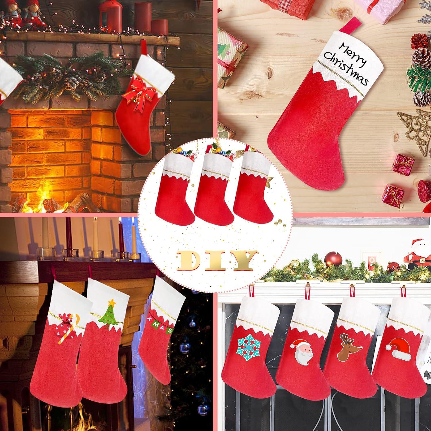XYK Clearance 12 Pack Christmas Stockings 15 Inches Red and White Stockings with Gold Trim Perfect for Family Holiday Decorations Rustic Santa Stockings for Christmas Home Bedroom and Party Decor Made