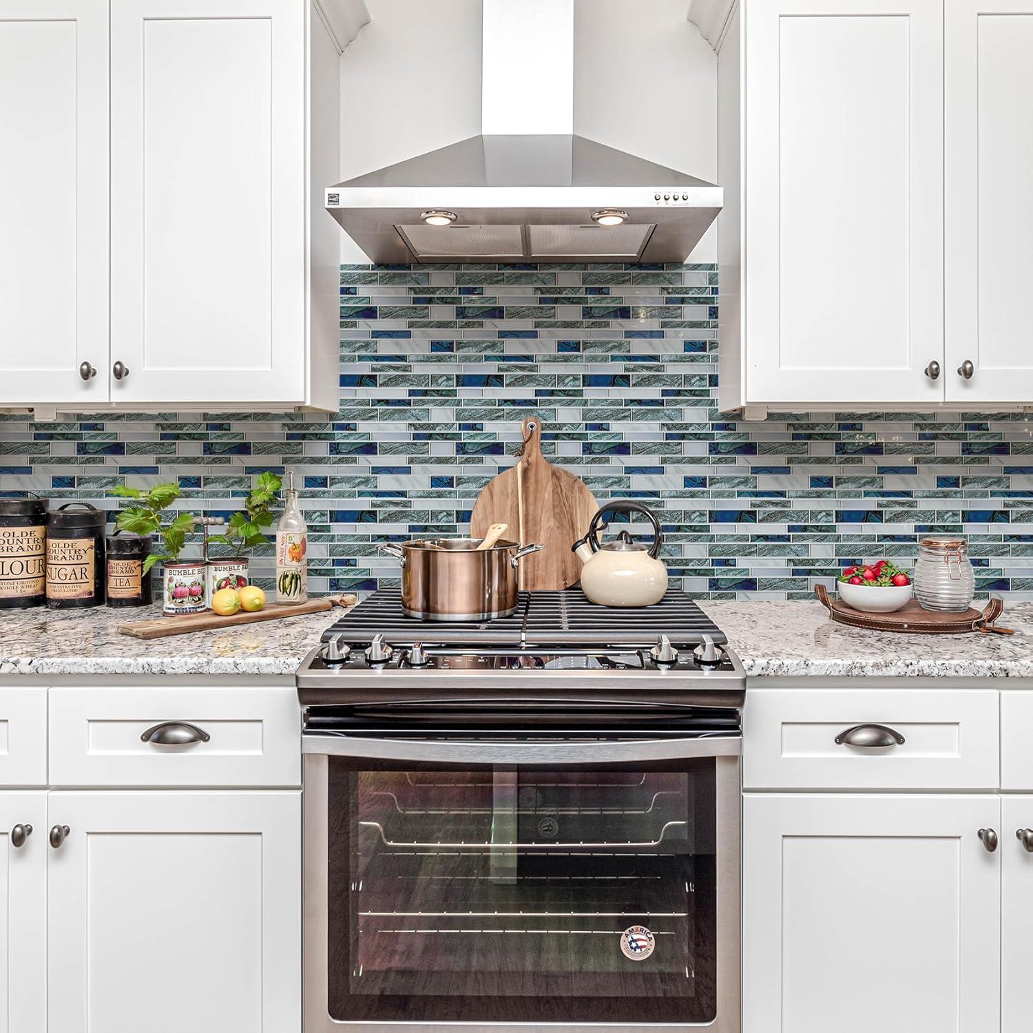 STICKGOO 10-Sheet Marble Look Peel and Stick Wall Tile, 12"x12" Premium Self Adhesive Tiles Kitchen Stick on Backsplash,Gray & Blue