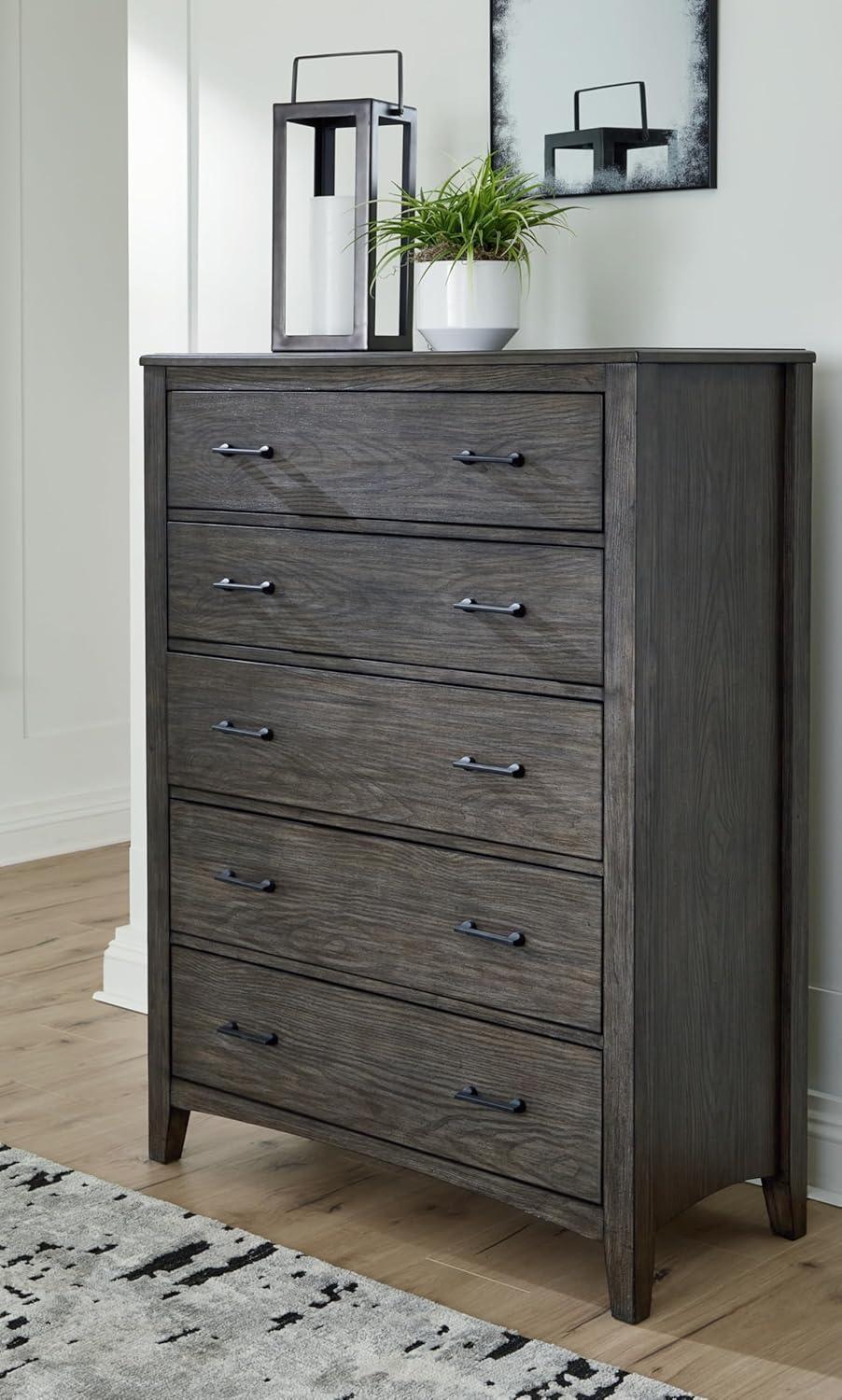 Gray Transitional 5-Drawer Chest with Felt Lined Drawer