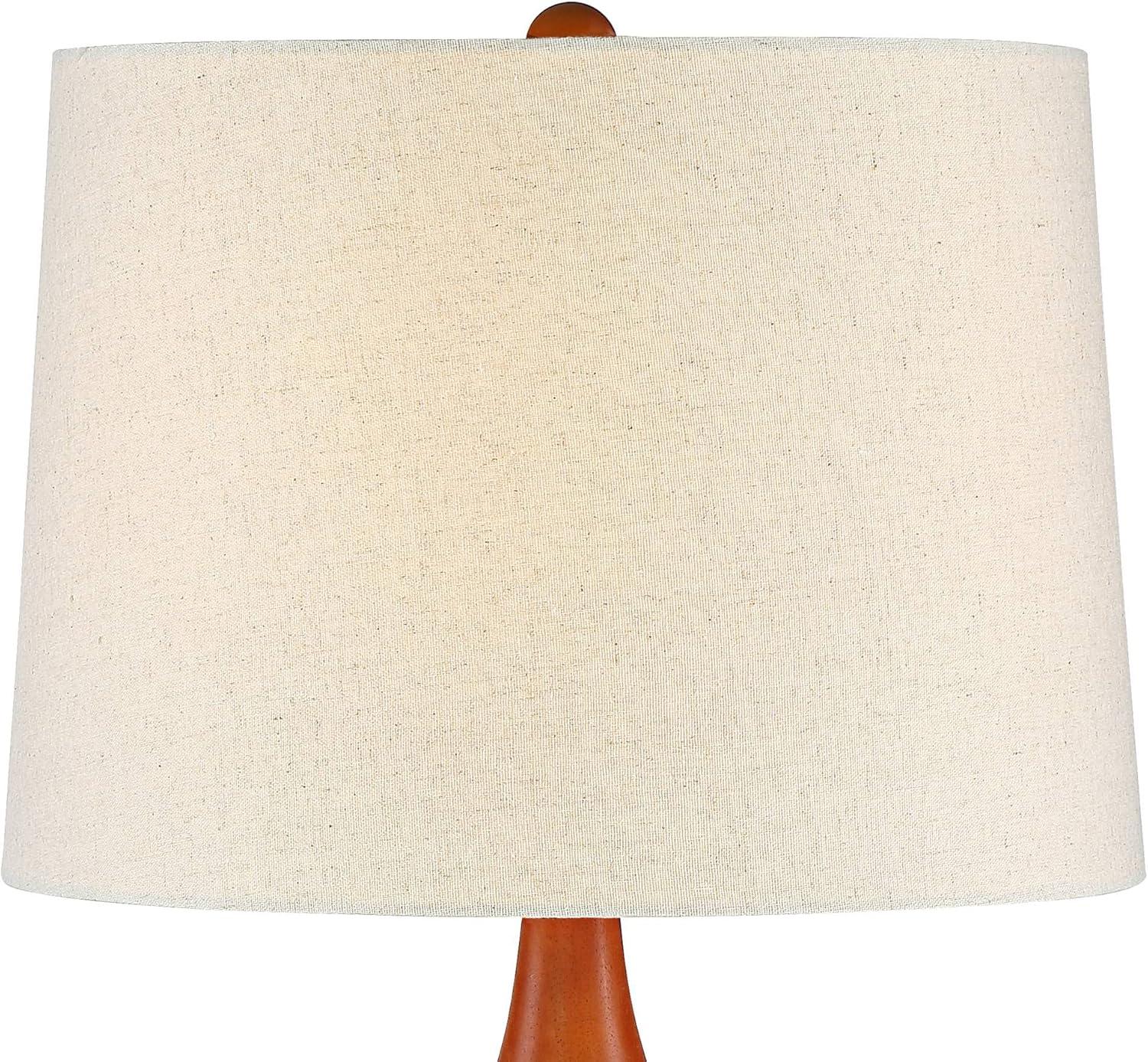 360 Lighting Brice Modern Mid Century Accent Table Lamp 23" High Ivory Ceramic Wood Neck Off White Drum Shade for Bedroom Living Room Bedside Office