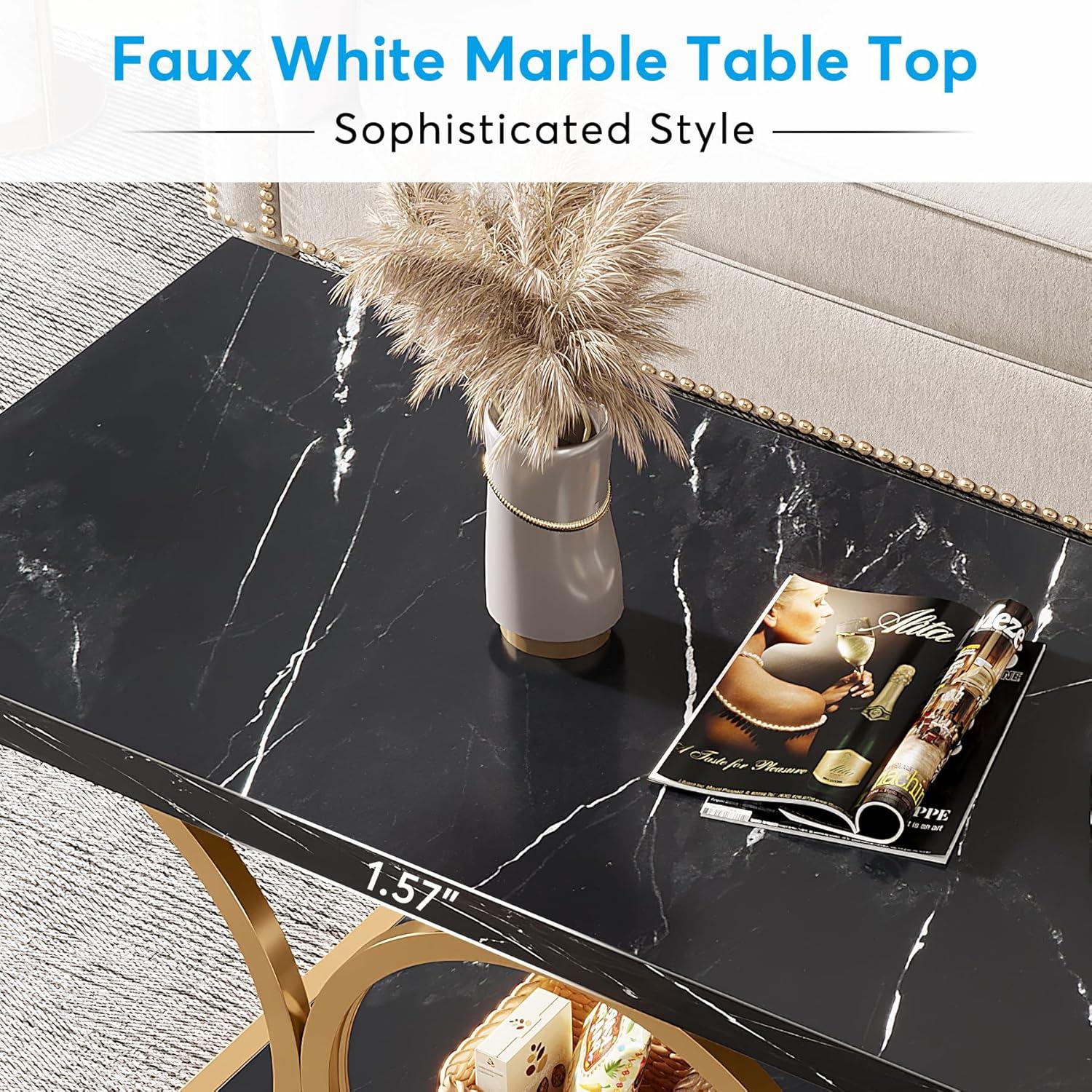 Hommoo Rectangle Coffee Table, 47.24" Center Table Faux Marble