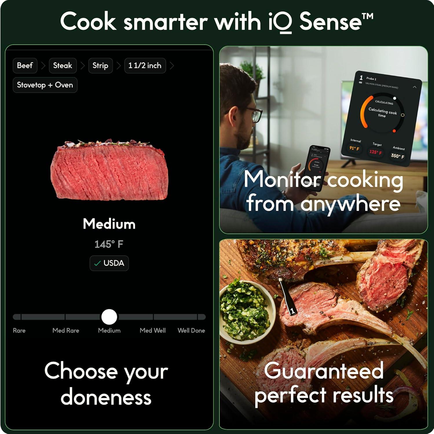 CHEF iQ Sense Smart Wireless Ultra-Thin Meat Thermometer, Unlimited Range, Bluetooth & Wifi, - 1 Probe Set with Smart Hub