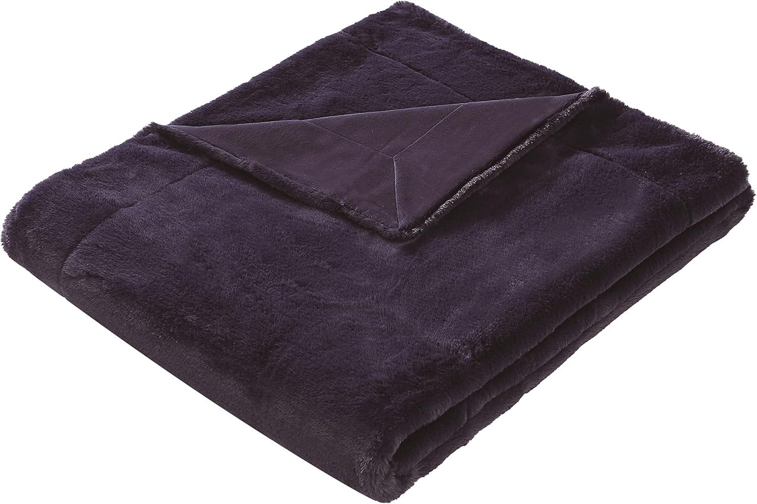 Vince Camuto – Soft Faux Rabbit Fur Throw in Gift Box [60x 70] for Friends and Family – Navy Blue