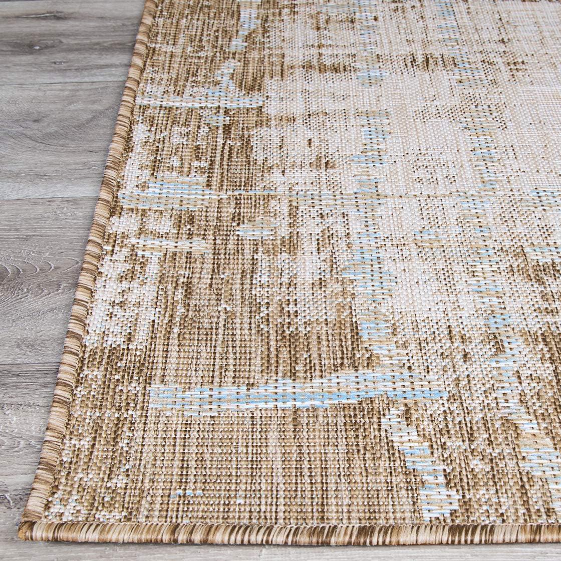 Couristan 5.25' x 7.5' Brown and Ivory Contemporary Rectangular Outdoor Area Throw Rug