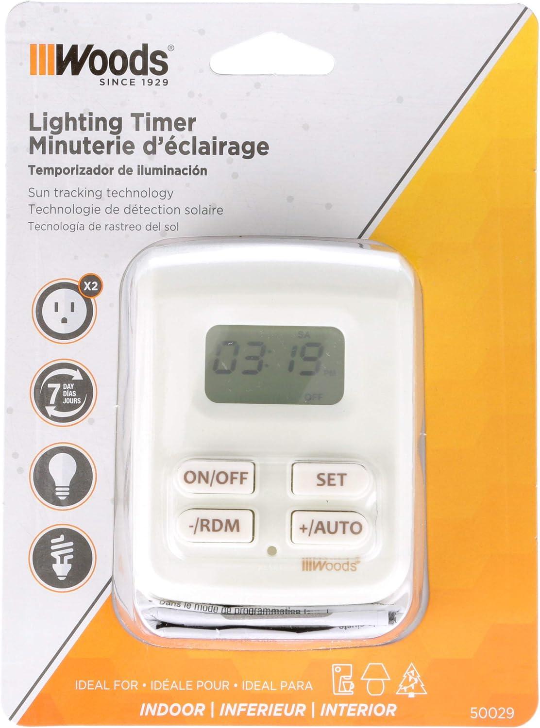 Woods 50029WD White Indoor Plug-In Astronomical Timer with 2 Grounded Outlets