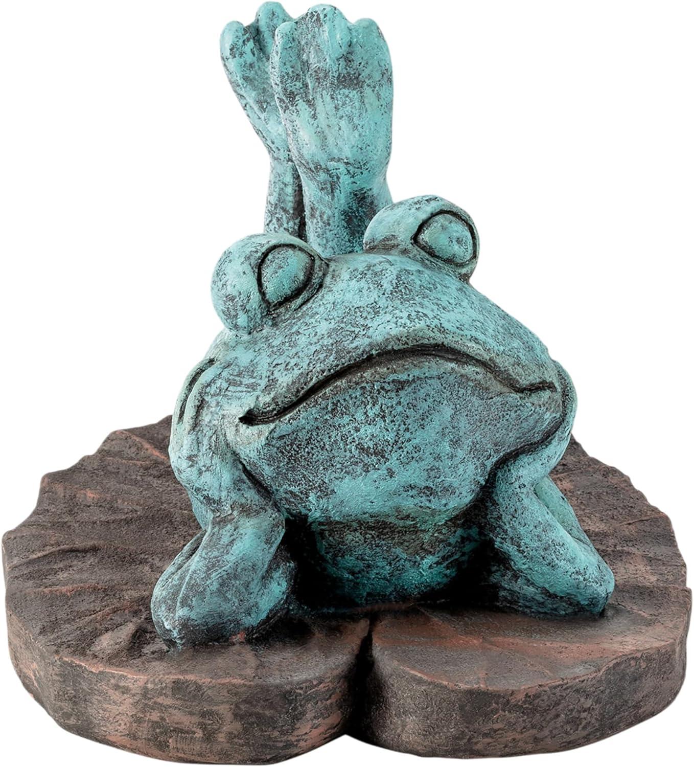 9" Magnesium Oxide Frog Laying Down Statue - Alpine Corporation: Zen Garden Decor, Outdoor Animal Sculpture