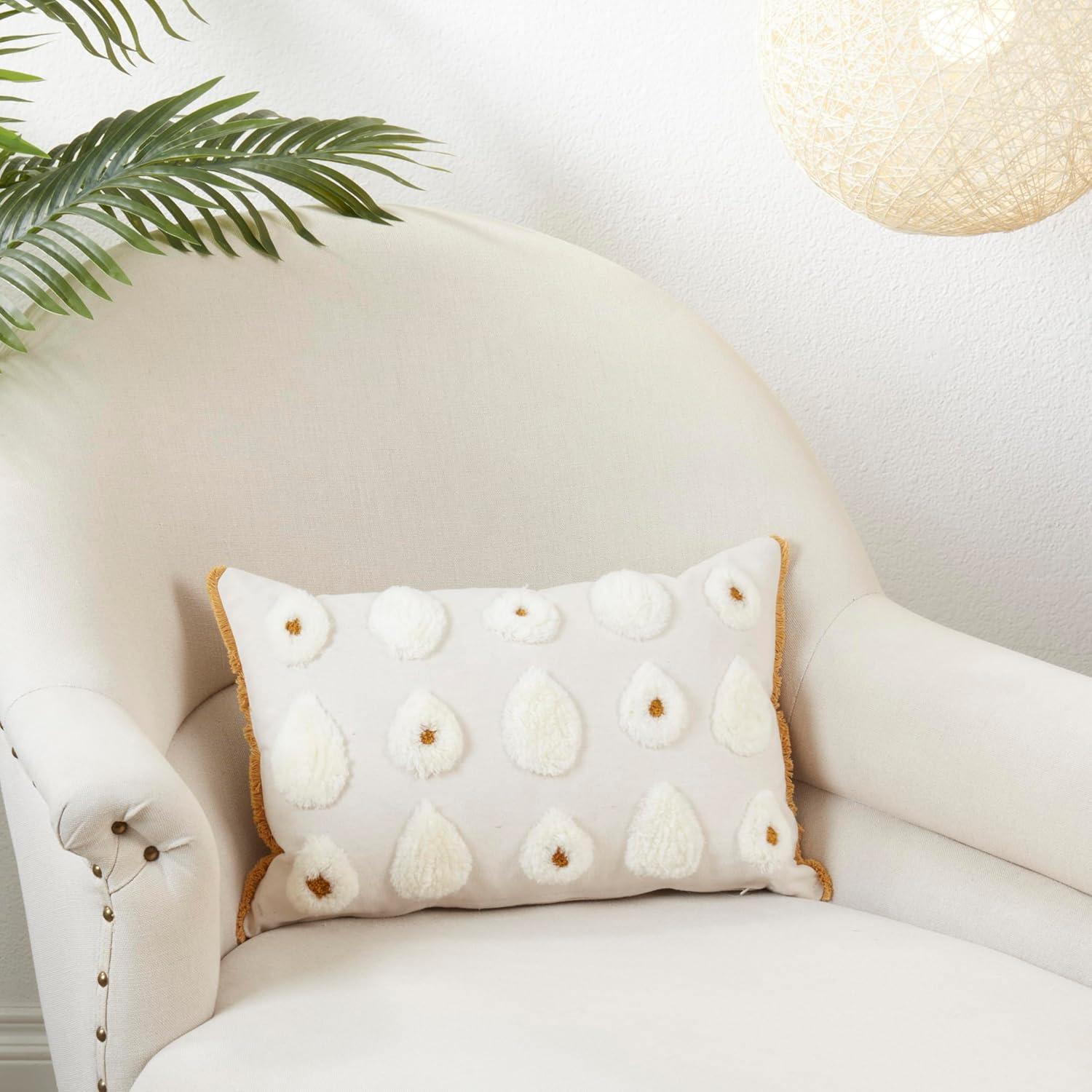 Saro Lifestyle Dreamy Pom Pom Down Filled Throw Pillow, Off-White, 12"x18"