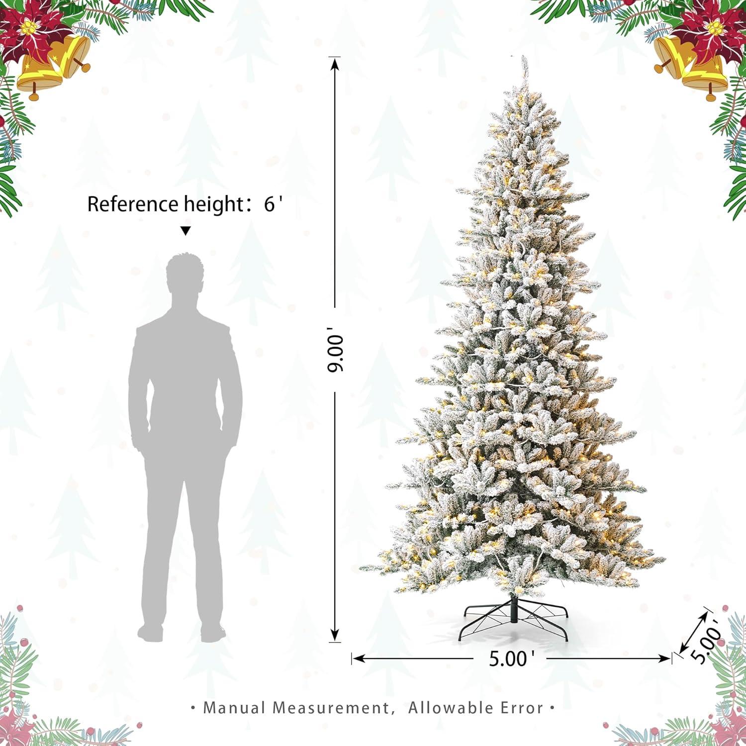 Glitz Design Glitzhome 9ft Pre-Lit Snow Flocked Fir Artificial Christmas Tree with 650 Warm White