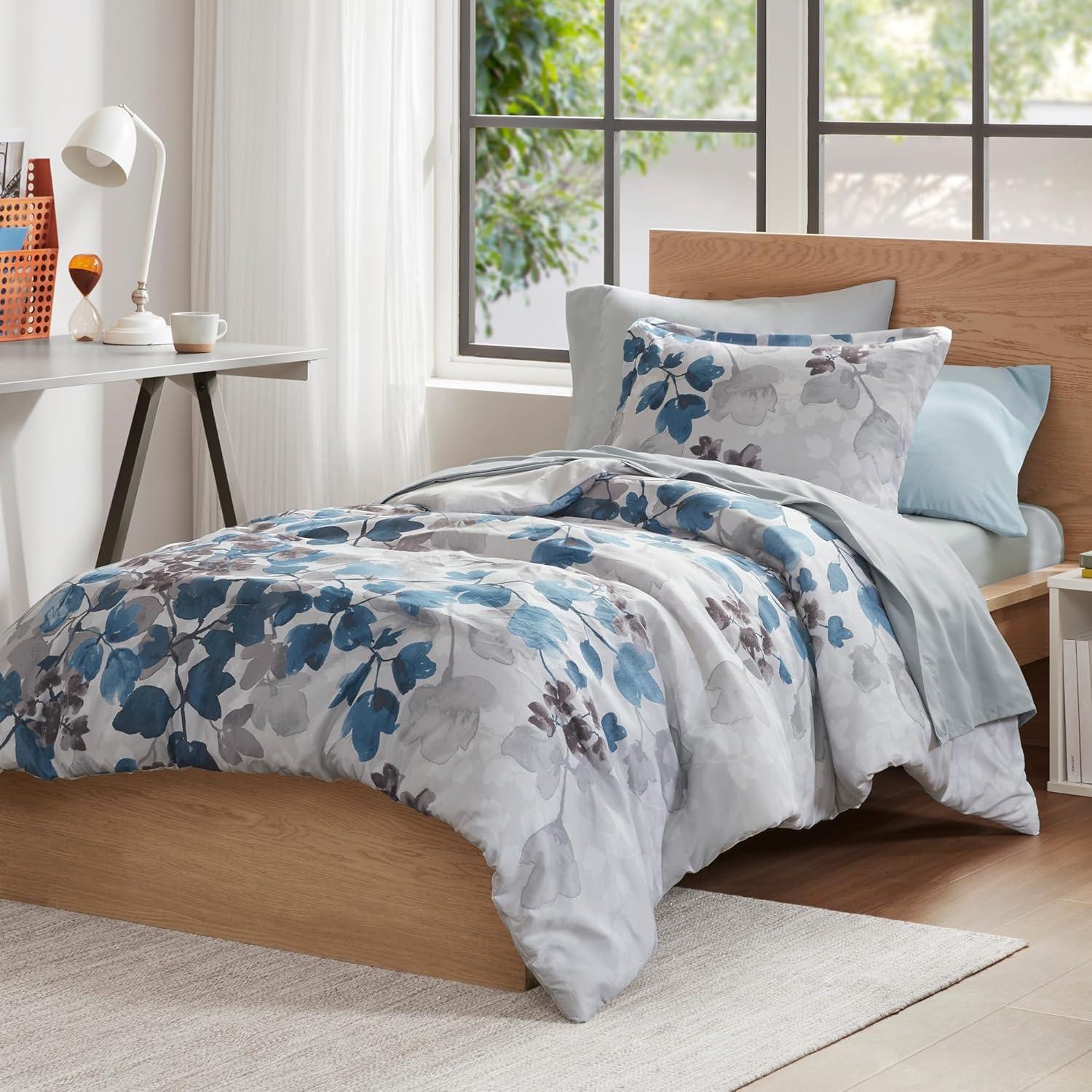 Madison Park Twin Extra Long Karissa Comforter Set with Bed Sheet Blue