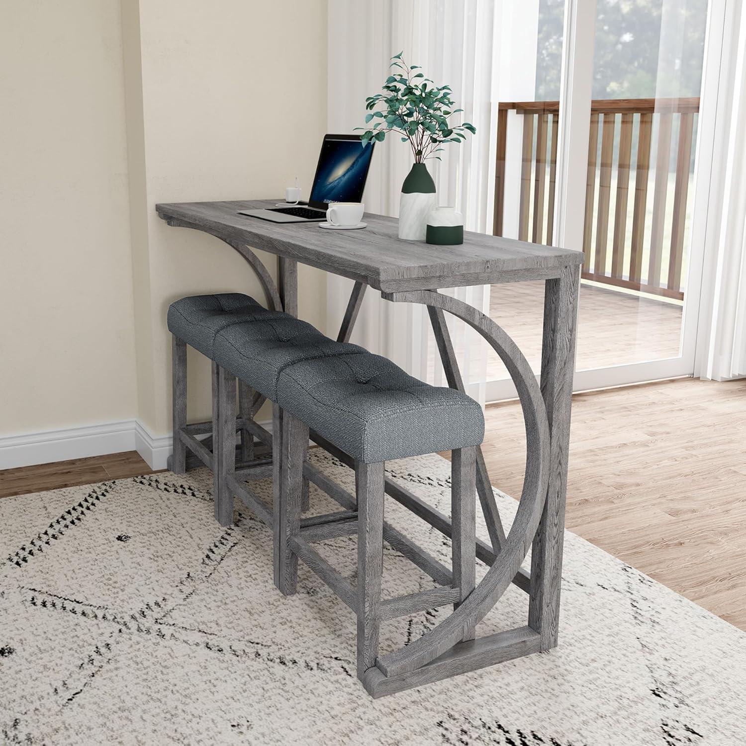 Gray Industrial 4-Piece Counter Height Bar Table Set with Padded Stools