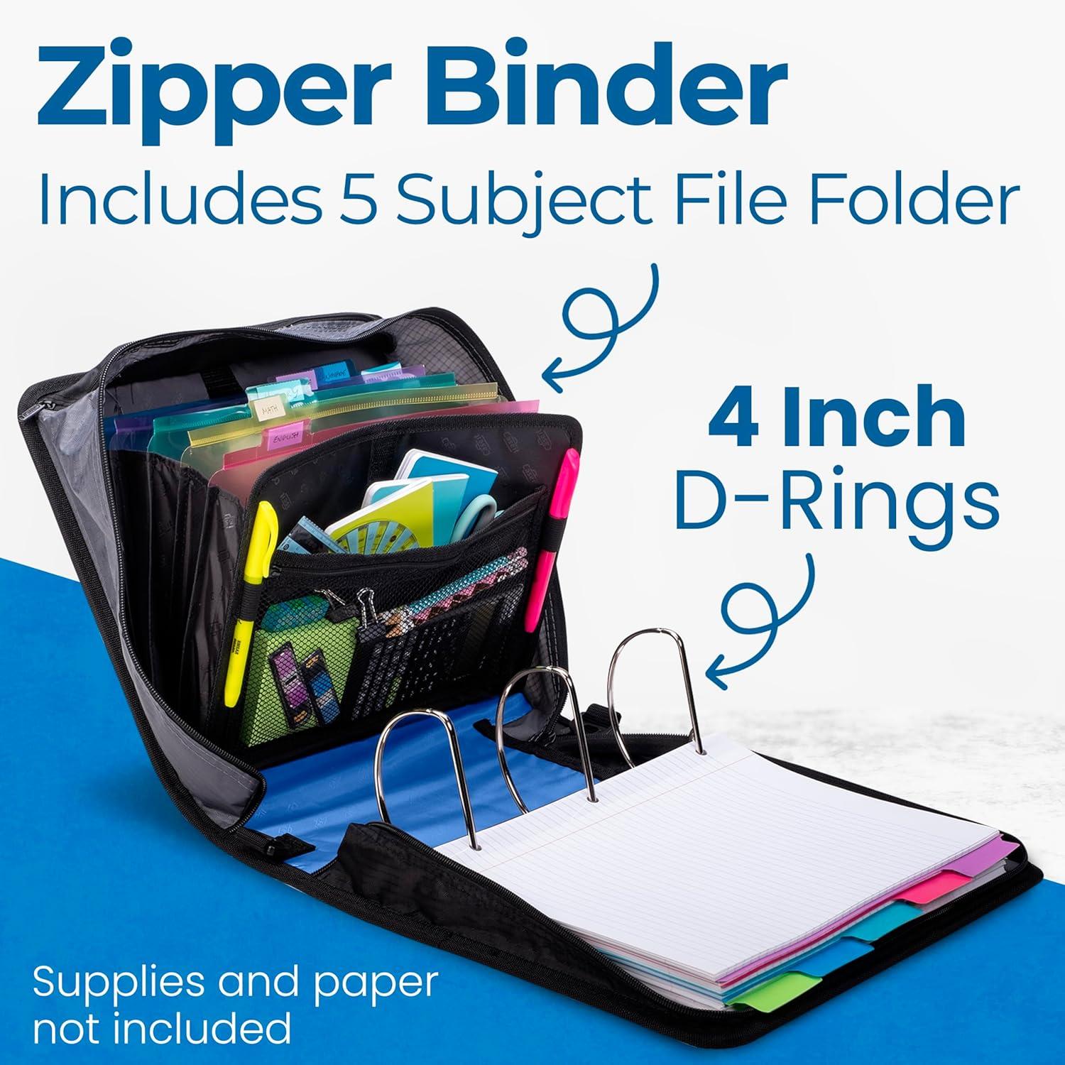 Case it King Size Mighty Zip Tab Binder, 3 Rings, 4" Capacity, 11 X 8.5, Midnight Blue